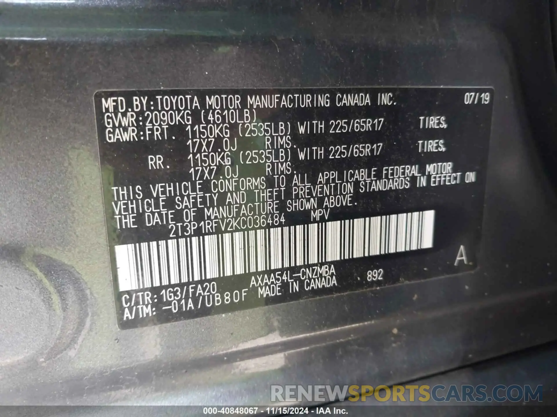 9 fotografías del automóvil dañado 2T3P1RFV2KC036484 TOYOTA RAV4 2019