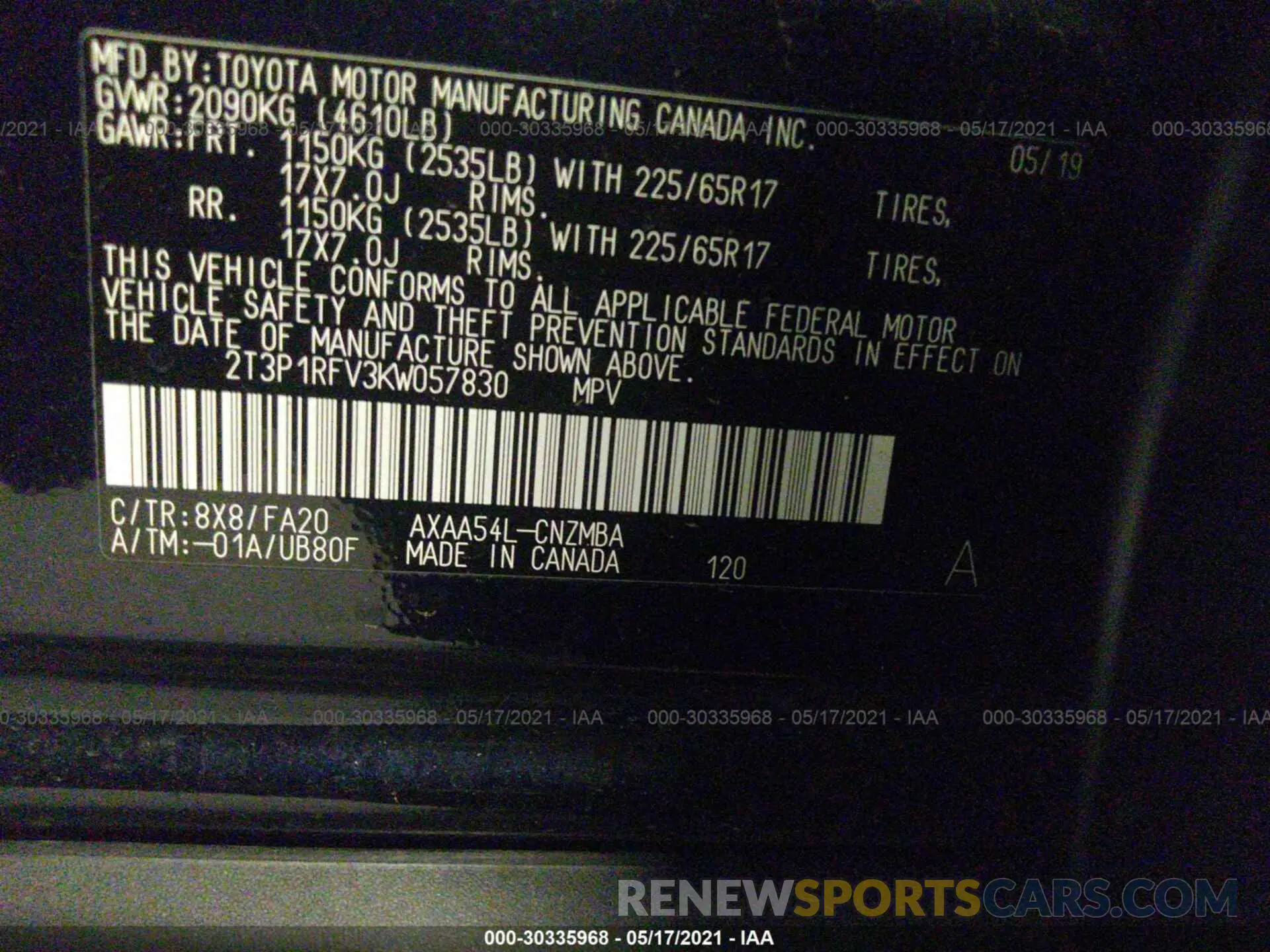 9 fotografías del automóvil dañado 2T3P1RFV3KW057830 TOYOTA RAV4 2019