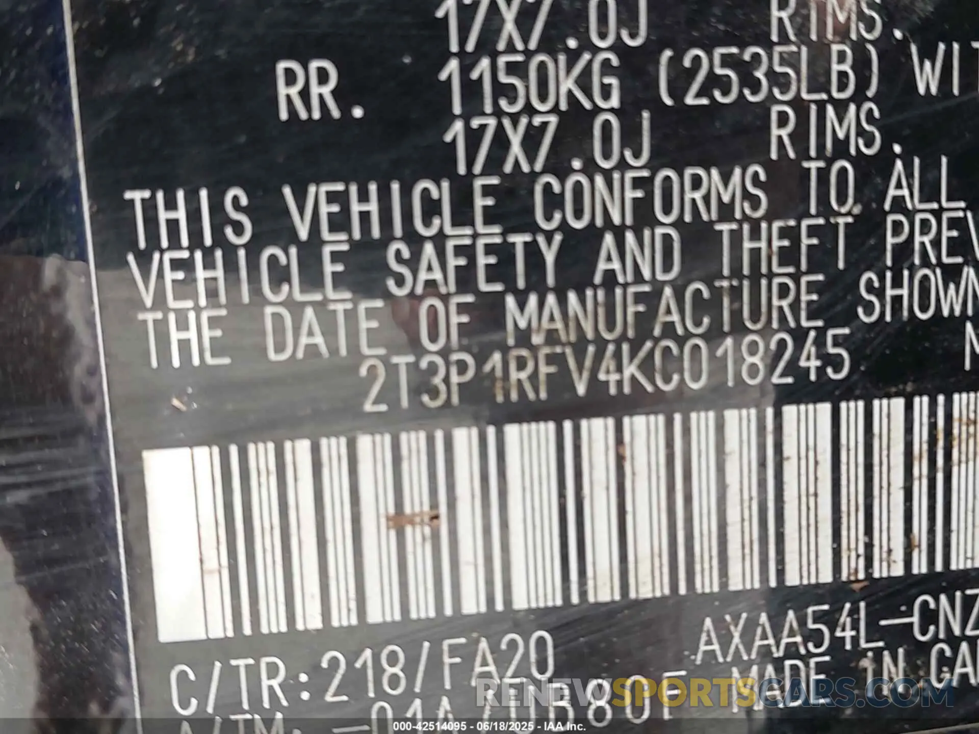9 fotografías del automóvil dañado 2T3P1RFV4KC018245 TOYOTA RAV4 2019