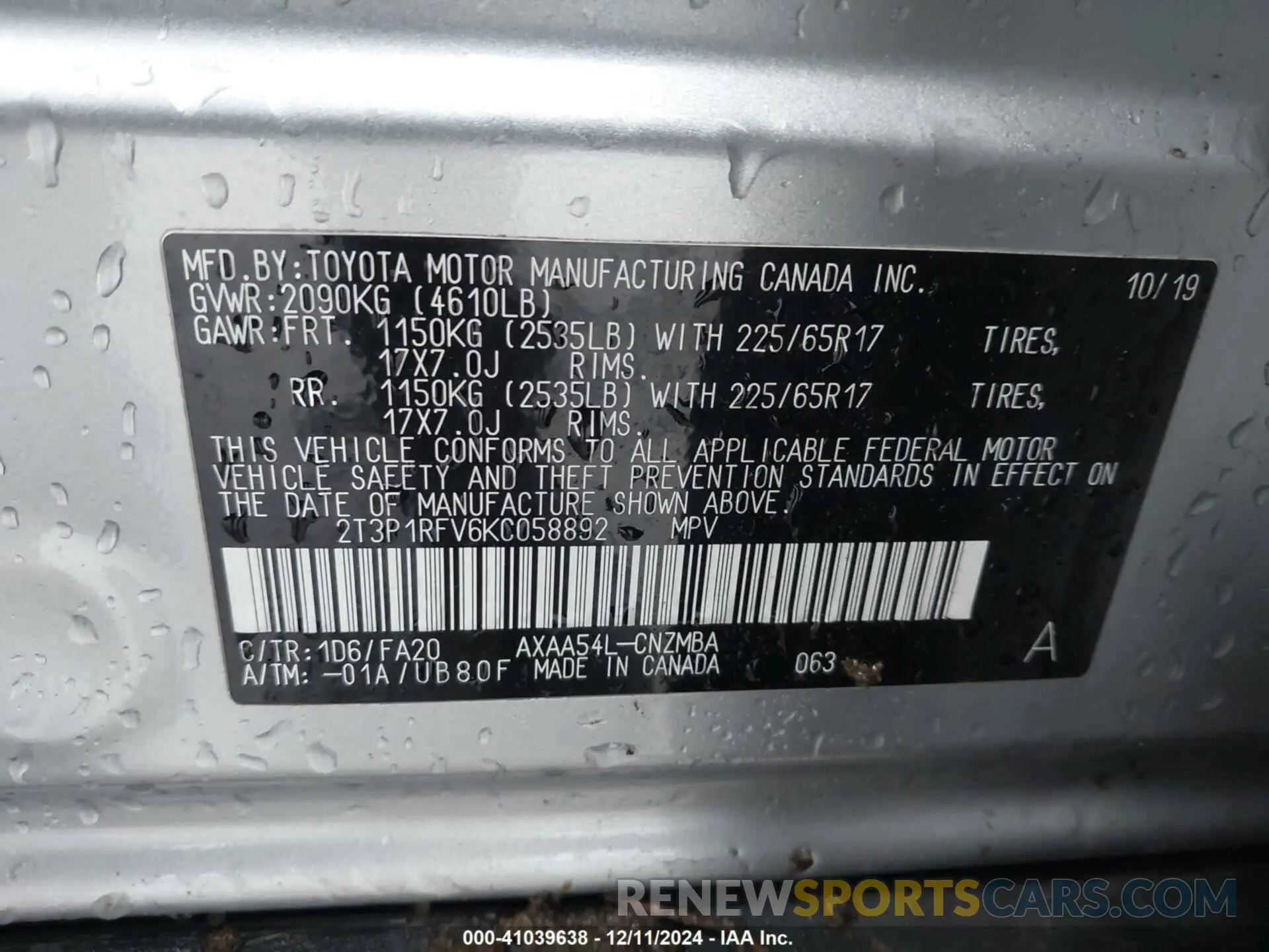 9 fotografías del automóvil dañado 2T3P1RFV6KC058892 TOYOTA RAV4 2019