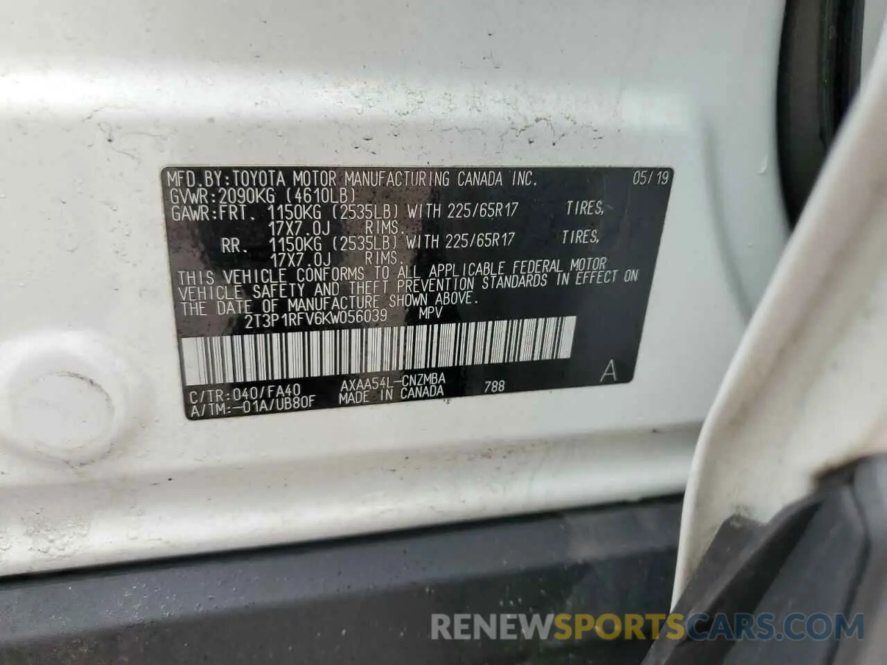 15 fotografías del automóvil dañado 2T3P1RFV6KW056039 TOYOTA RAV4 2019