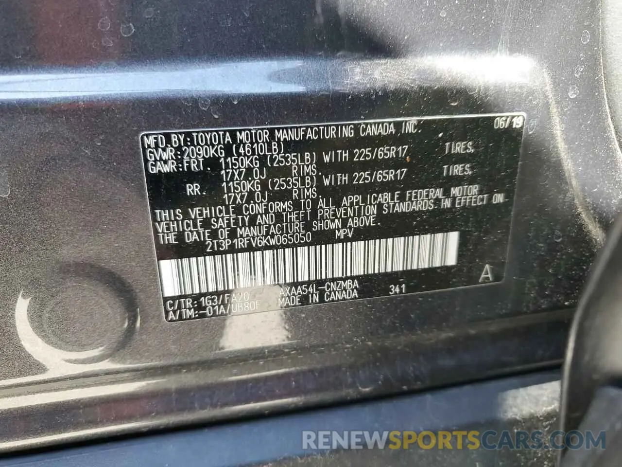 14 fotografías del automóvil dañado 2T3P1RFV6KW065050 TOYOTA RAV4 2019