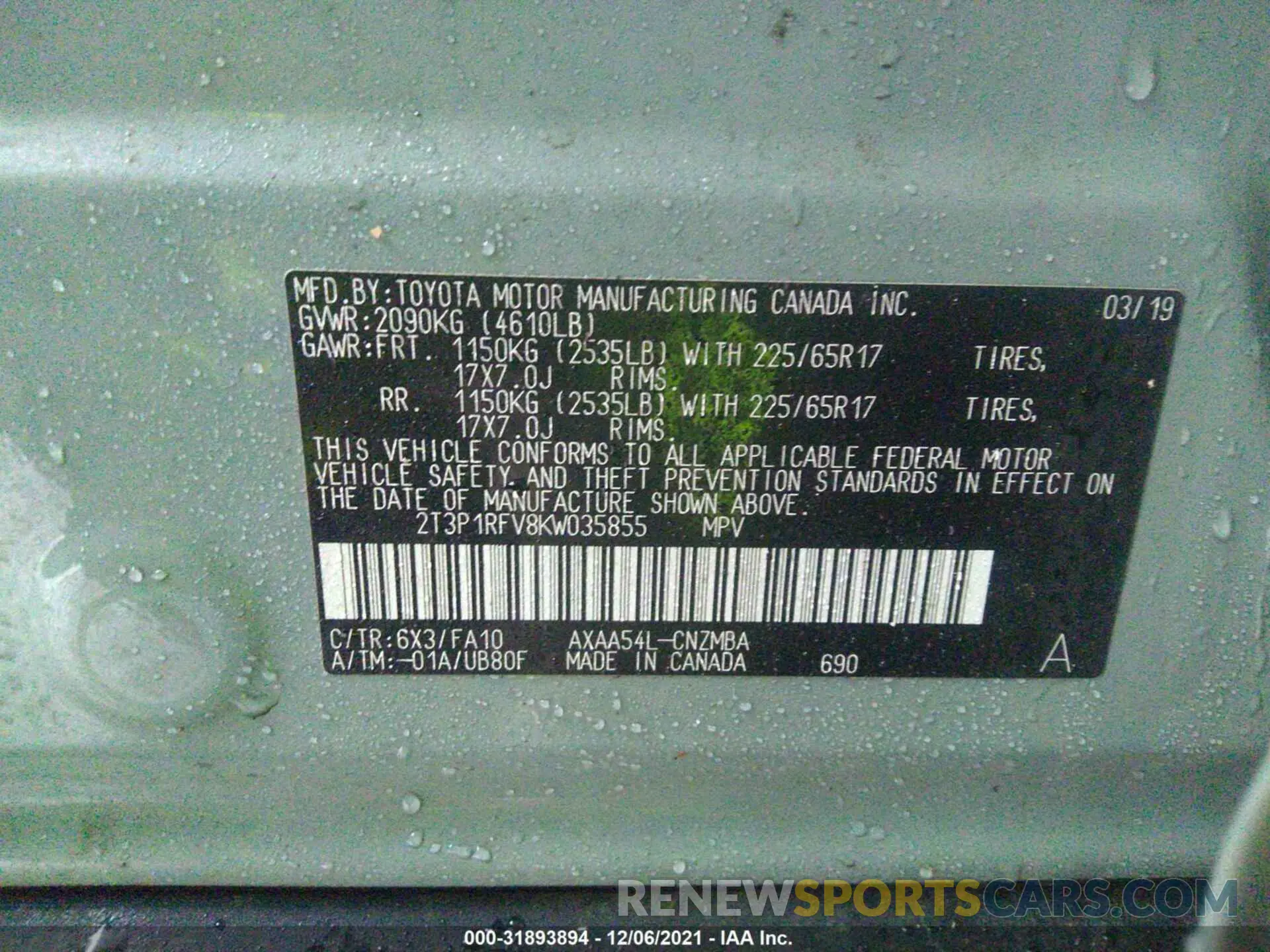 9 fotografías del automóvil dañado 2T3P1RFV8KW035855 TOYOTA RAV4 2019