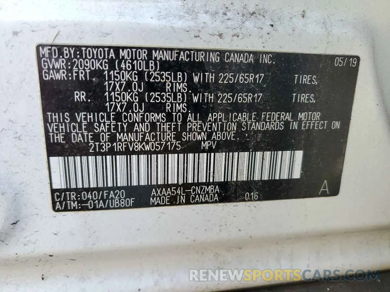 13 fotografías del automóvil dañado 2T3P1RFV8KW057175 TOYOTA RAV4 2019