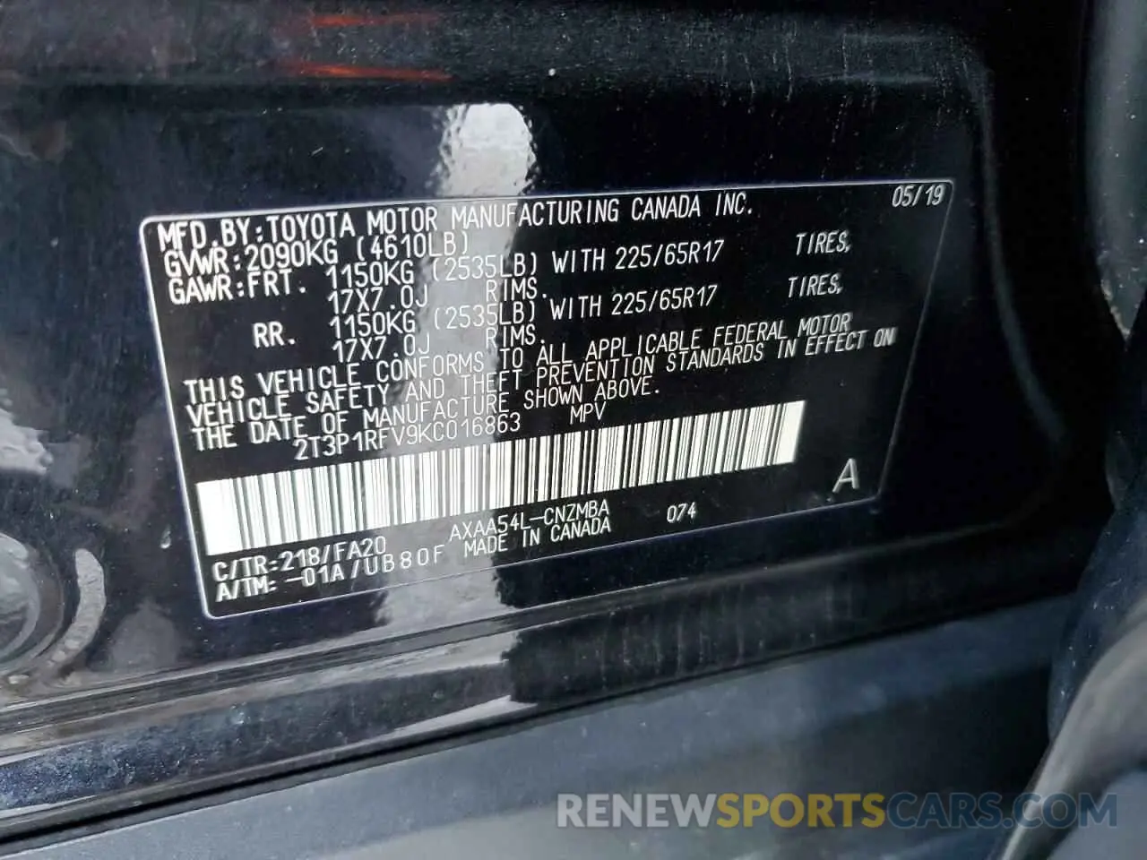 13 fotografías del automóvil dañado 2T3P1RFV9KC016863 TOYOTA RAV4 2019