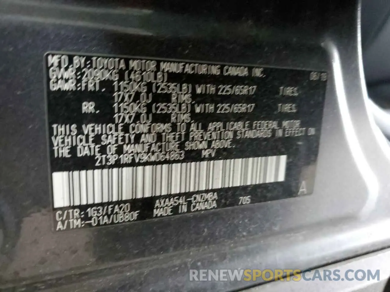 15 fotografías del automóvil dañado 2T3P1RFV9KW064863 TOYOTA RAV4 2019