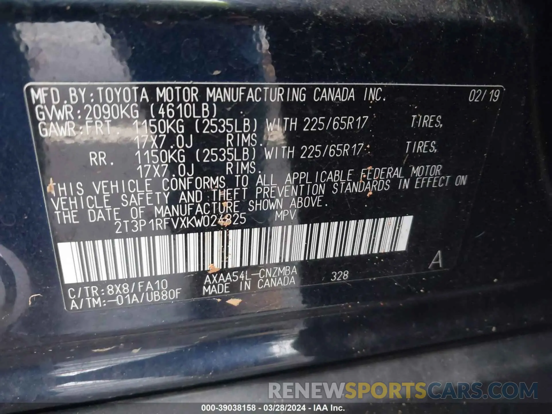 9 fotografías del automóvil dañado 2T3P1RFVXKC024826 TOYOTA RAV4 2019