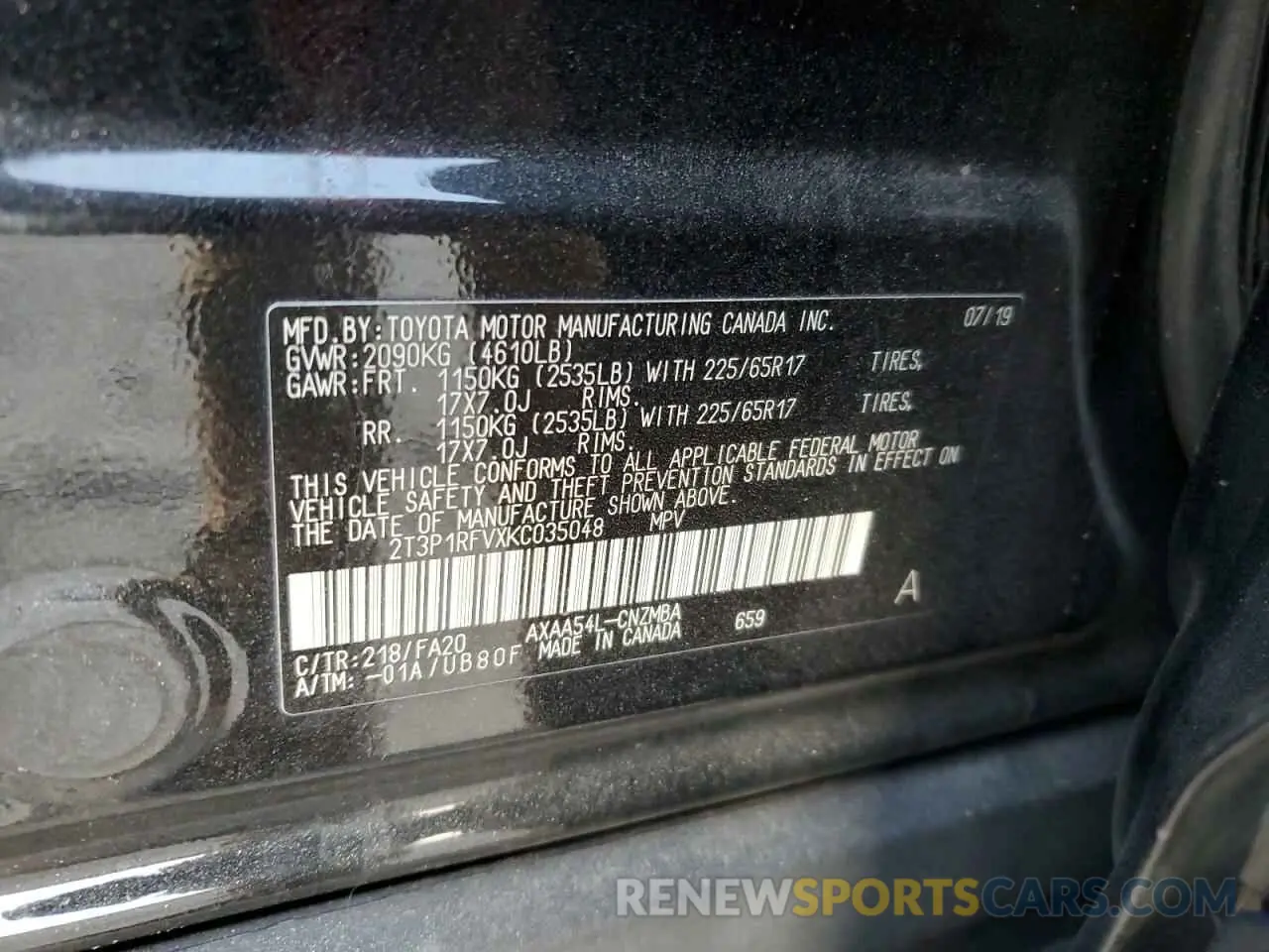13 fotografías del automóvil dañado 2T3P1RFVXKC035048 TOYOTA RAV4 2019