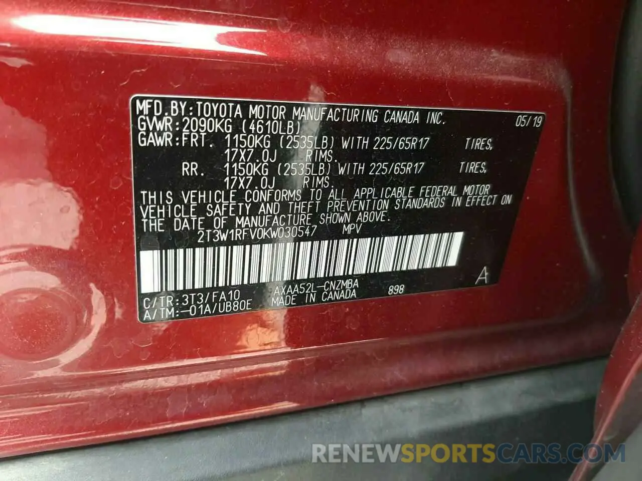 14 fotografías del automóvil dañado 2T3W1RFV0KW030547 TOYOTA RAV4 2019