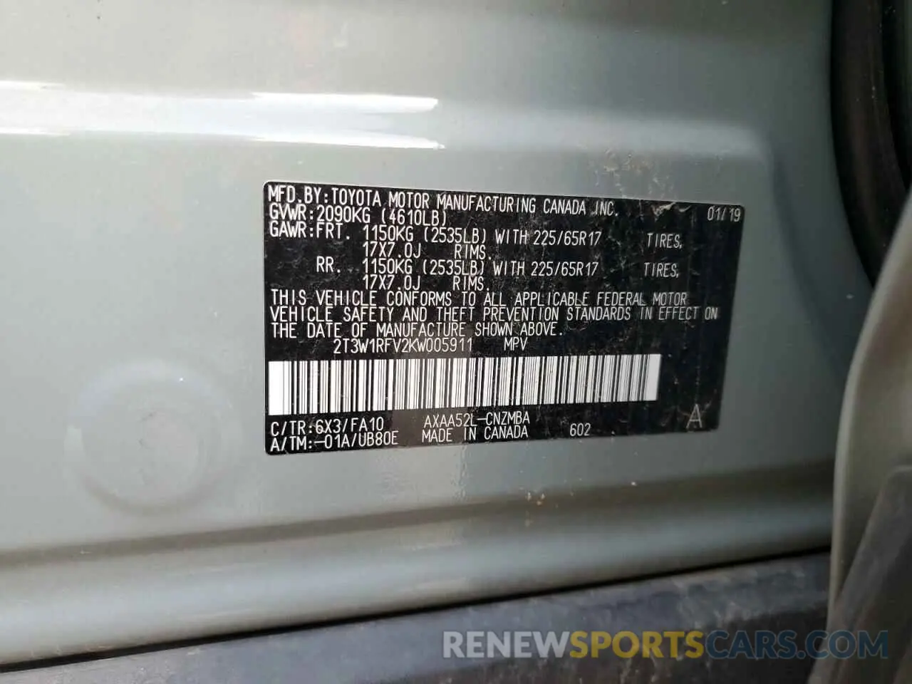 13 fotografías del automóvil dañado 2T3W1RFV2KW005911 TOYOTA RAV4 2019