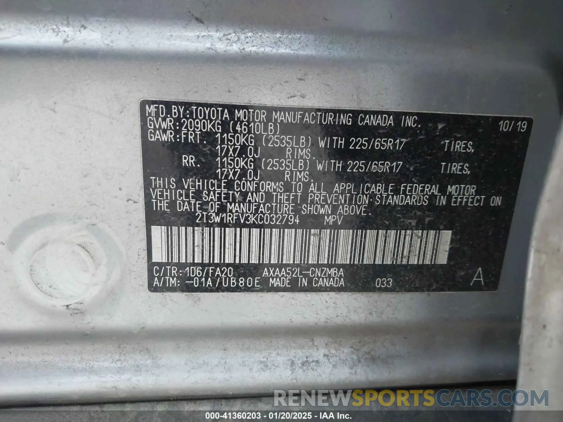 9 fotografías del automóvil dañado 2T3W1RFV3KC032794 TOYOTA RAV4 2019