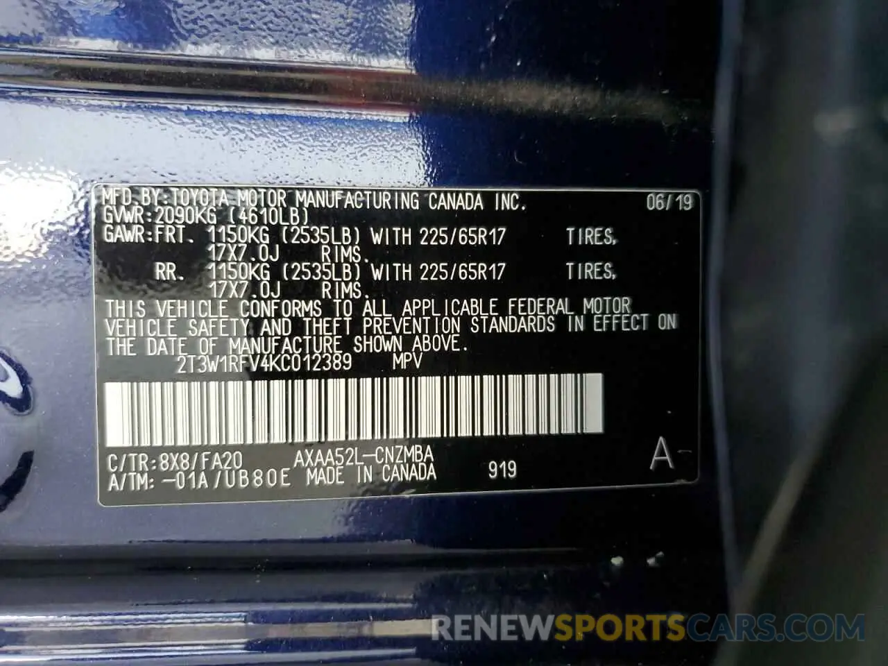 13 fotografías del automóvil dañado 2T3W1RFV4KC012389 TOYOTA RAV4 2019