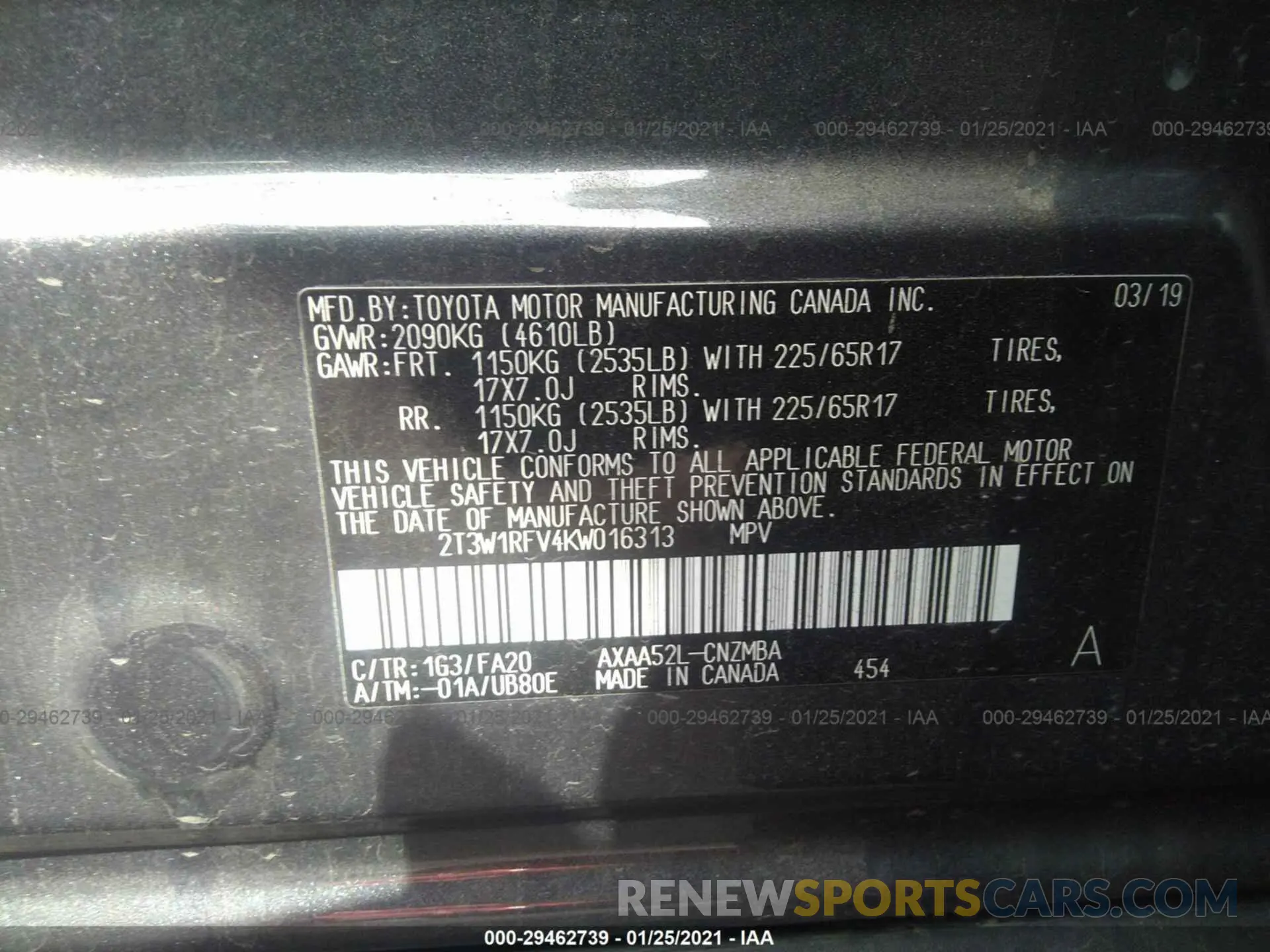 9 fotografías del automóvil dañado 2T3W1RFV4KW016313 TOYOTA RAV4 2019