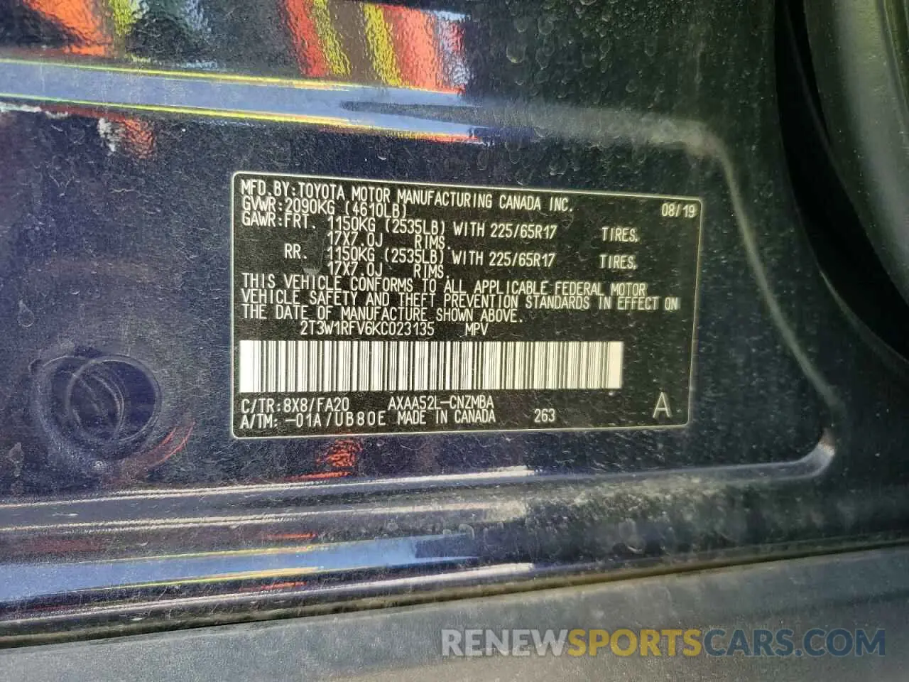 13 fotografías del automóvil dañado 2T3W1RFV6KC023135 TOYOTA RAV4 2019