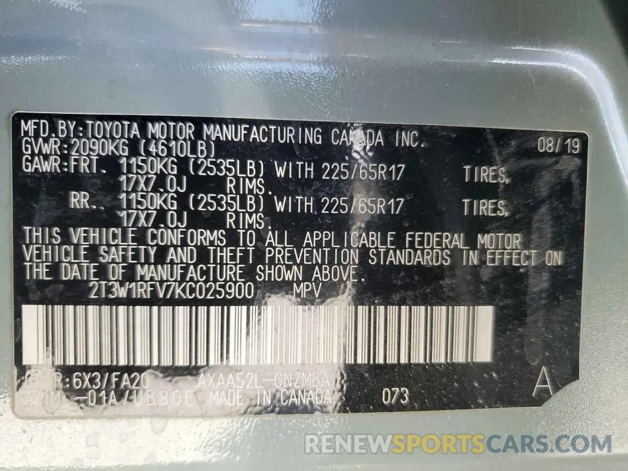 13 fotografías del automóvil dañado 2T3W1RFV7KC025900 TOYOTA RAV4 2019