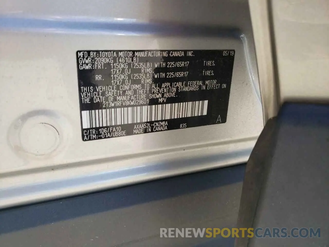 14 fotografías del automóvil dañado 2T3W1RFV8KW029601 TOYOTA RAV4 2019