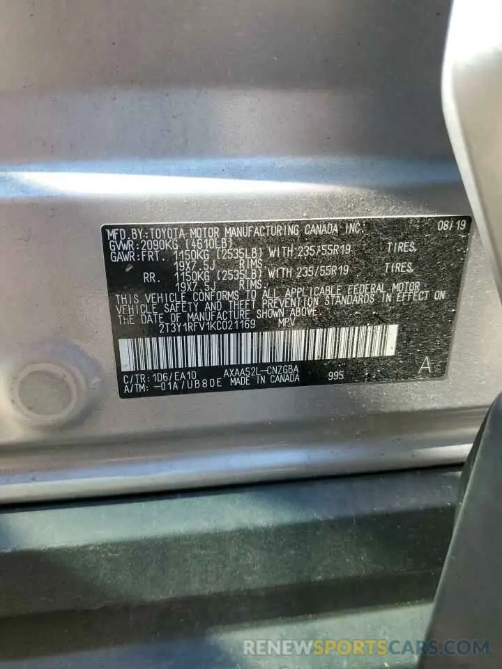 14 fotografías del automóvil dañado 2T3Y1RFV1KC021169 TOYOTA RAV4 2019