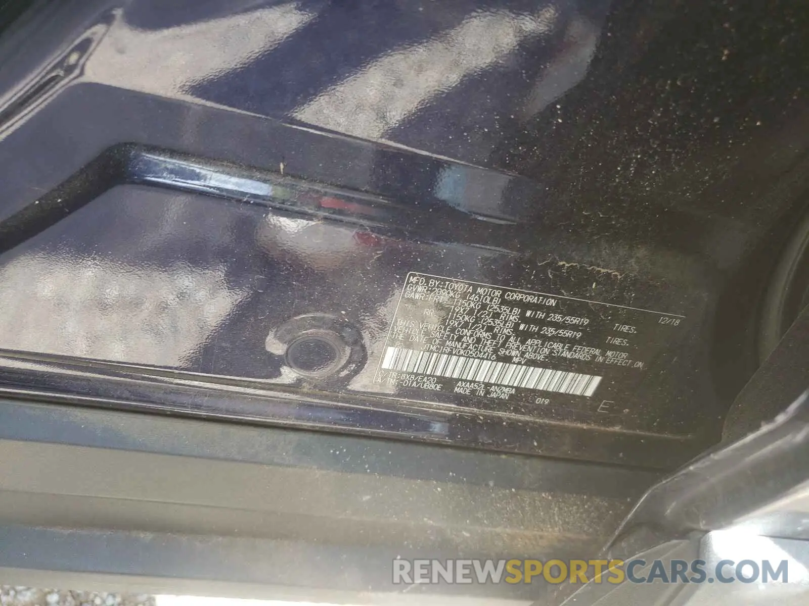 10 fotografías del automóvil dañado JTMC1RFV0KD504416 TOYOTA RAV4 2019