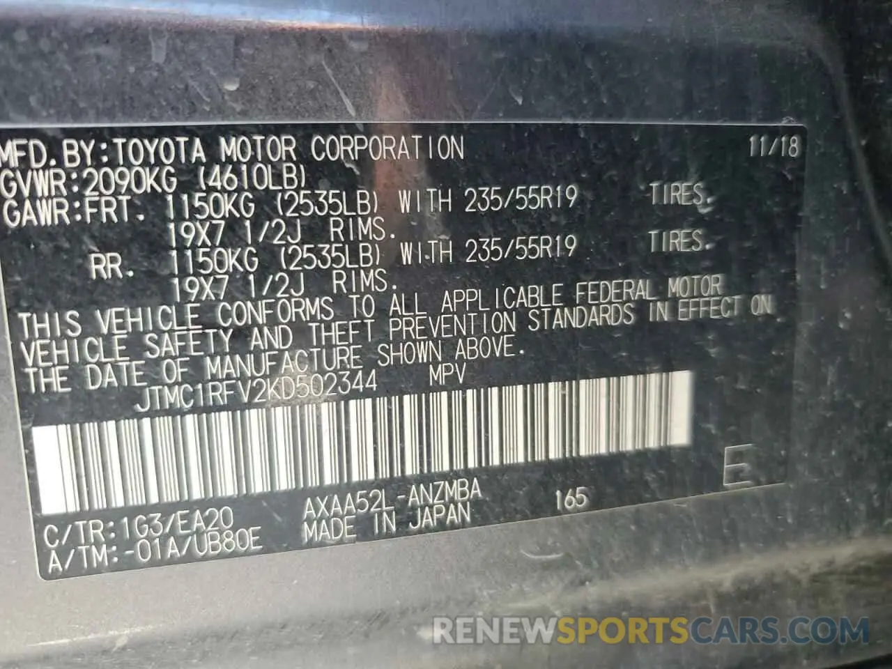13 fotografías del automóvil dañado JTMC1RFV2KD502344 TOYOTA RAV4 2019