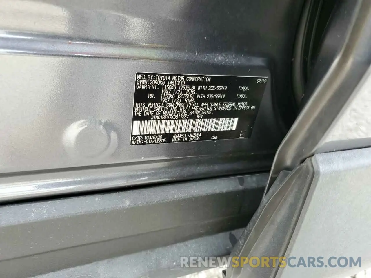 10 fotografías del automóvil dañado JTMC1RFV7KD517387 TOYOTA RAV4 2019