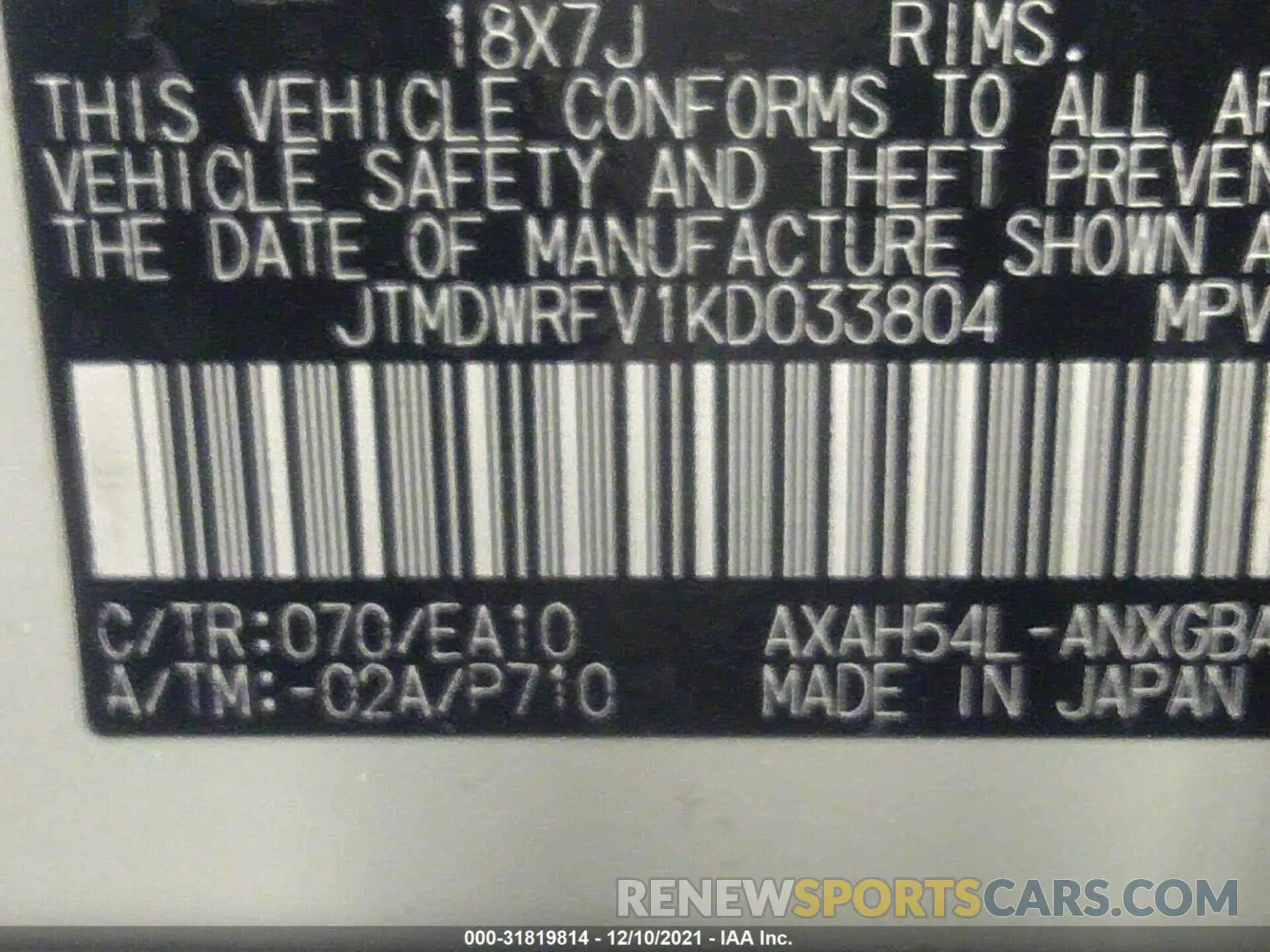 9 fotografías del automóvil dañado JTMDWRFV1KD033804 TOYOTA RAV4 2019