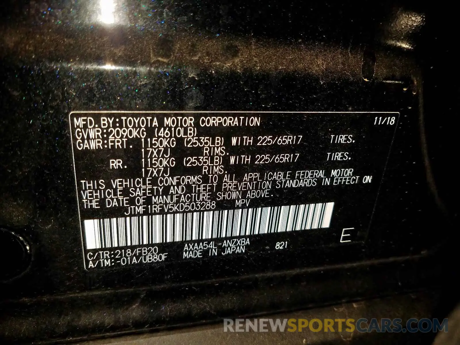 10 fotografías del automóvil dañado JTMF1RFV5KD503288 TOYOTA RAV4 2019