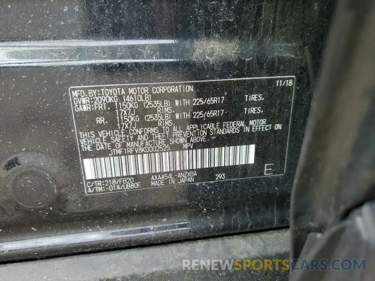 13 fotografías del automóvil dañado JTMF1RFV8KD002525 TOYOTA RAV4 2019