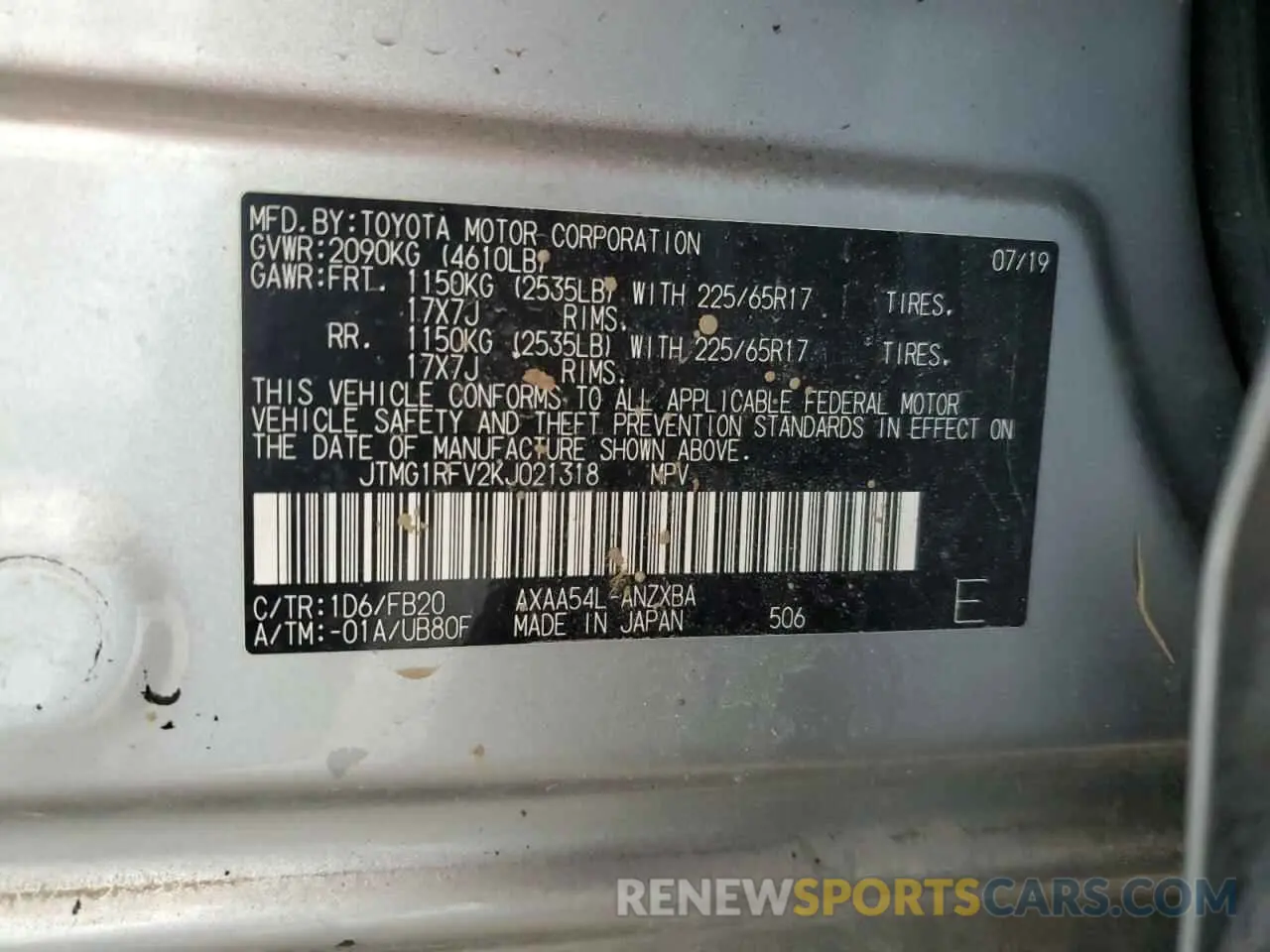 13 fotografías del automóvil dañado JTMG1RFV2KJ021318 TOYOTA RAV4 2019
