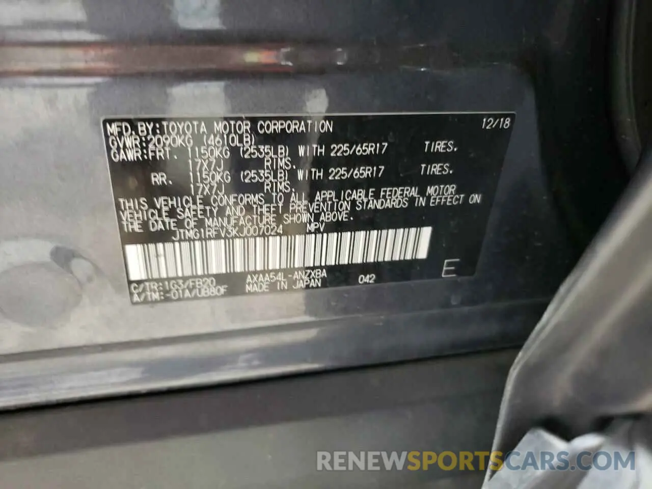 13 fotografías del automóvil dañado JTMG1RFV3KJ007024 TOYOTA RAV4 2019