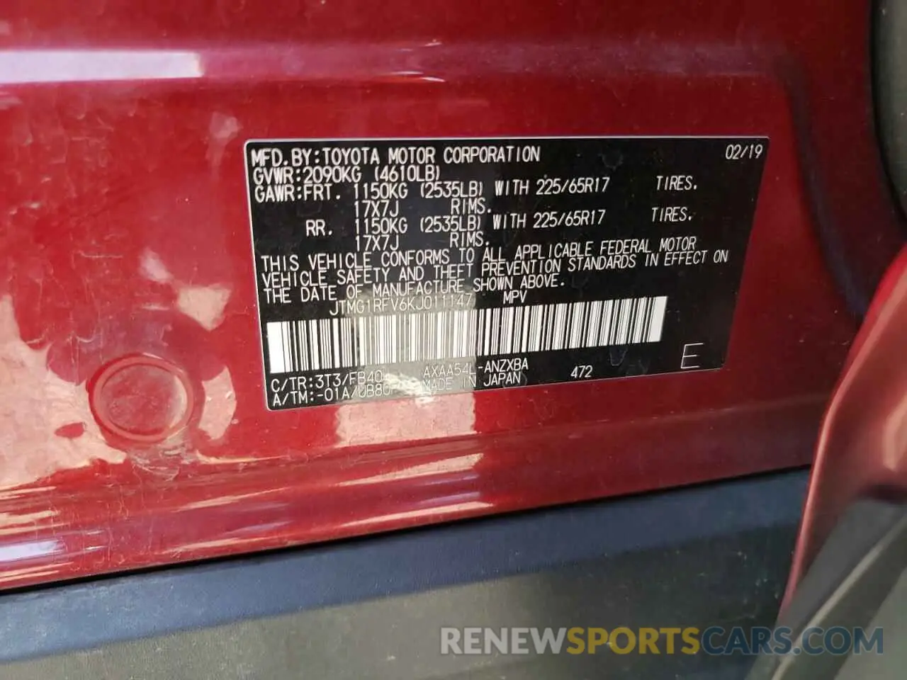 13 fotografías del automóvil dañado JTMG1RFV6KJ011147 TOYOTA RAV4 2019