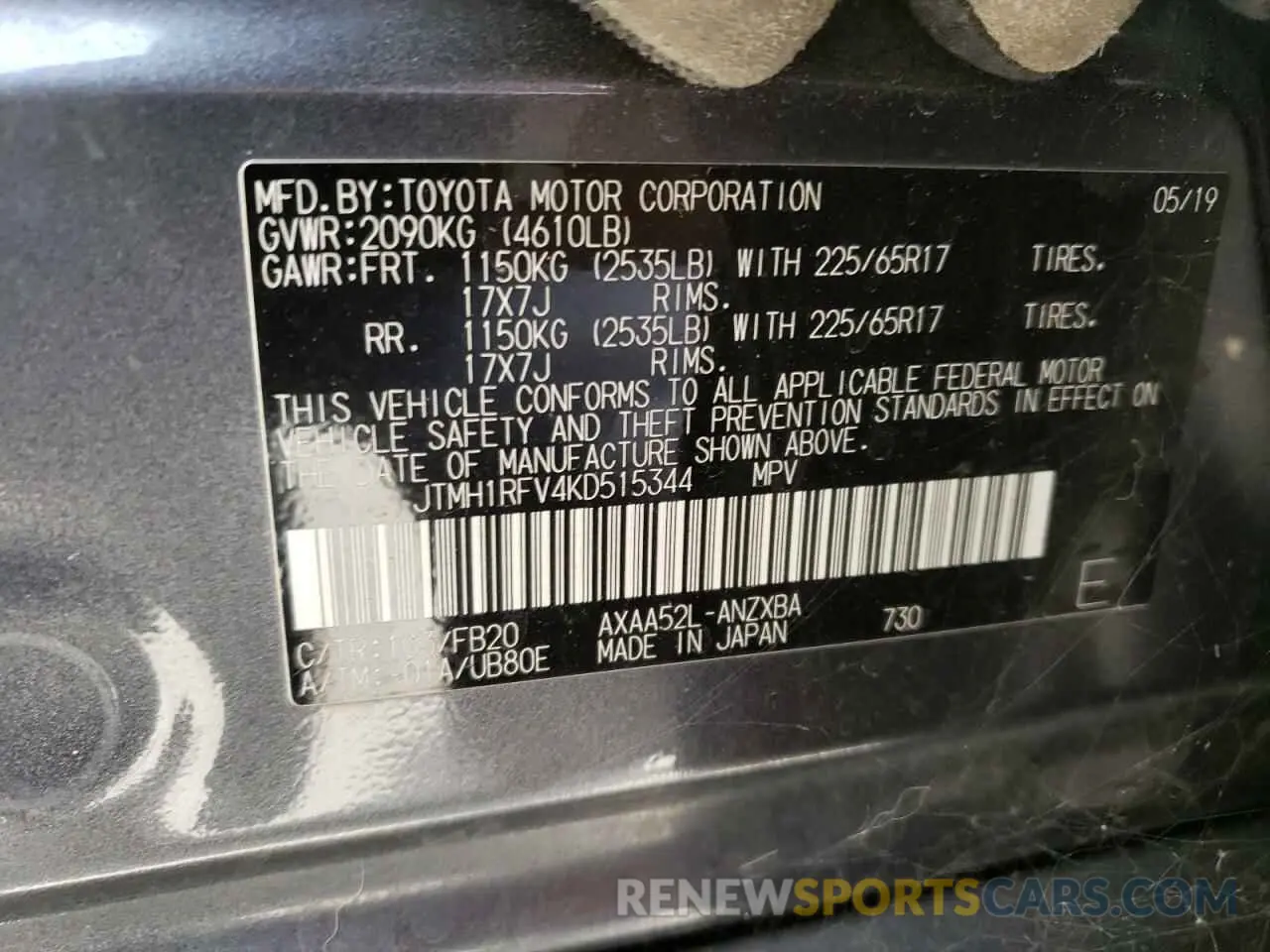 13 fotografías del automóvil dañado JTMH1RFV4KD515344 TOYOTA RAV4 2019