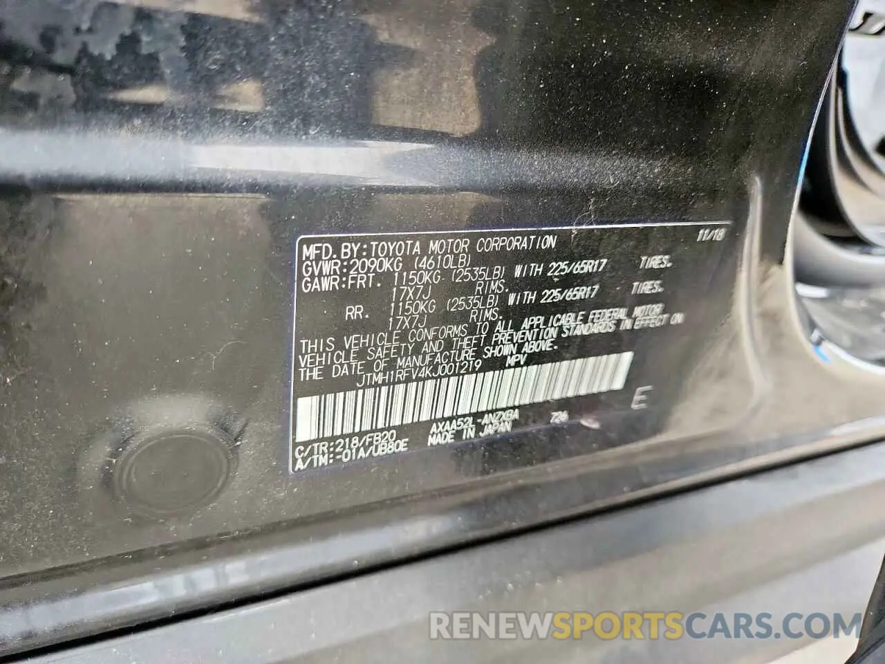 14 fotografías del automóvil dañado JTMH1RFV4KJ001219 TOYOTA RAV4 2019