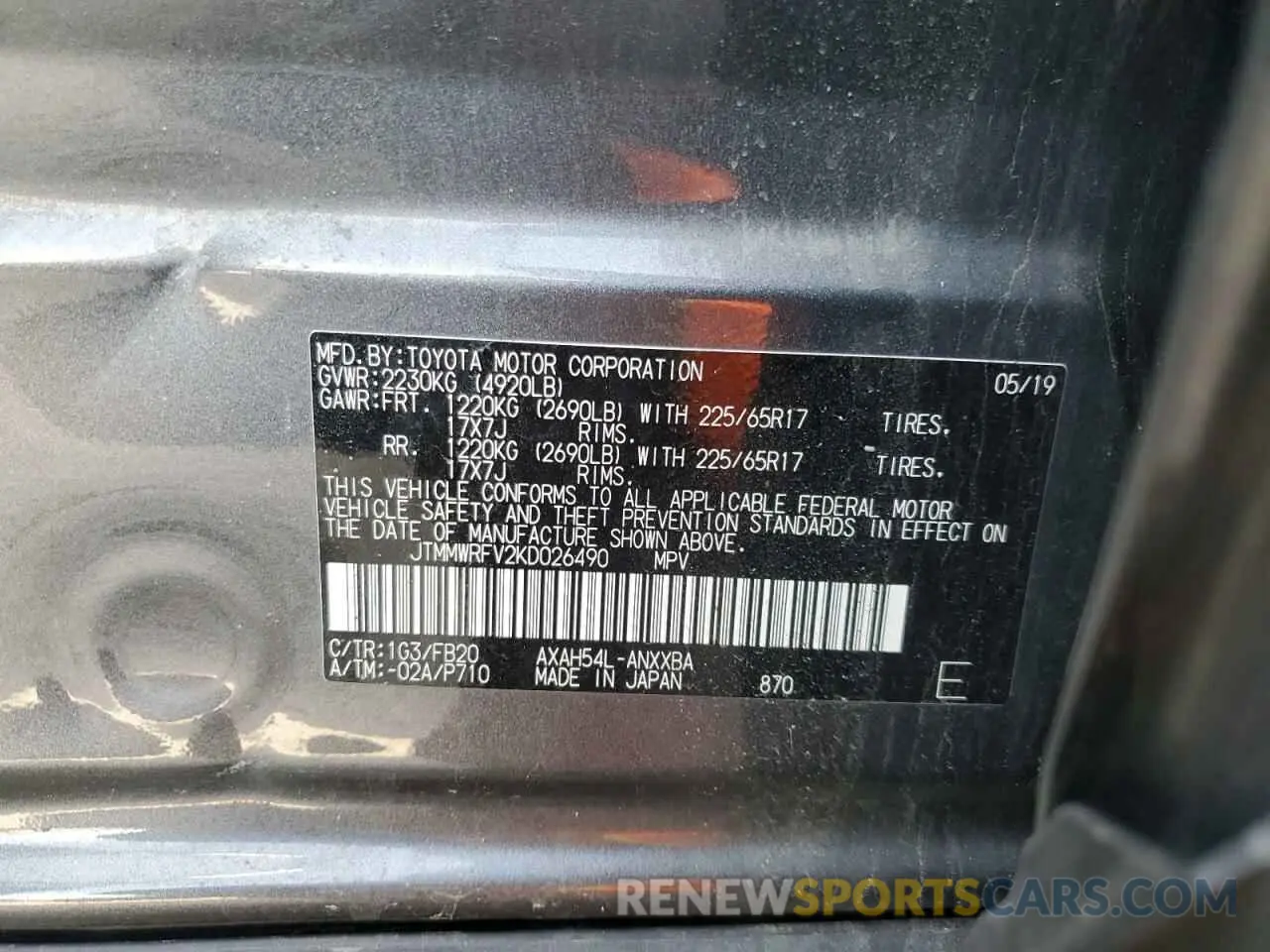 13 fotografías del automóvil dañado JTMMWRFV2KD026490 TOYOTA RAV4 2019
