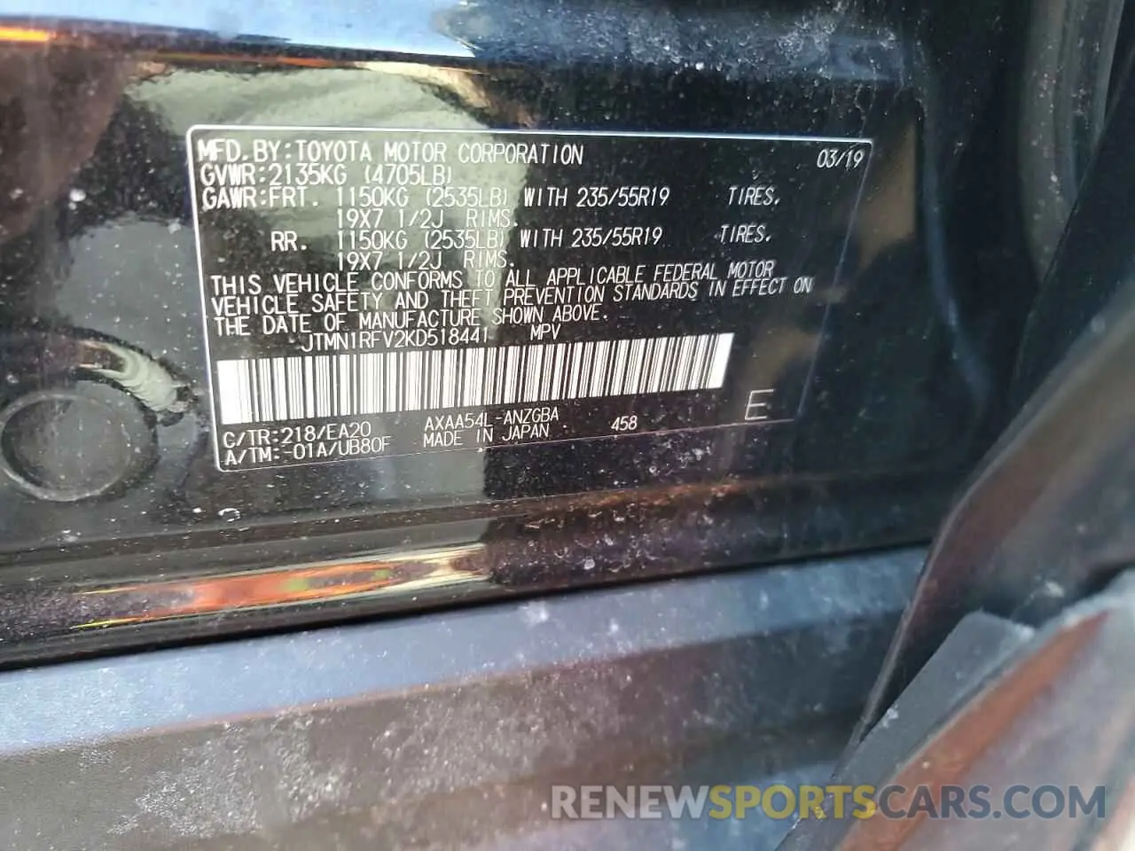13 fotografías del automóvil dañado JTMN1RFV2KD518441 TOYOTA RAV4 2019