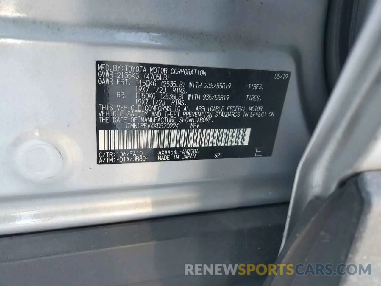13 fotografías del automóvil dañado JTMN1RFV4KD520224 TOYOTA RAV4 2019