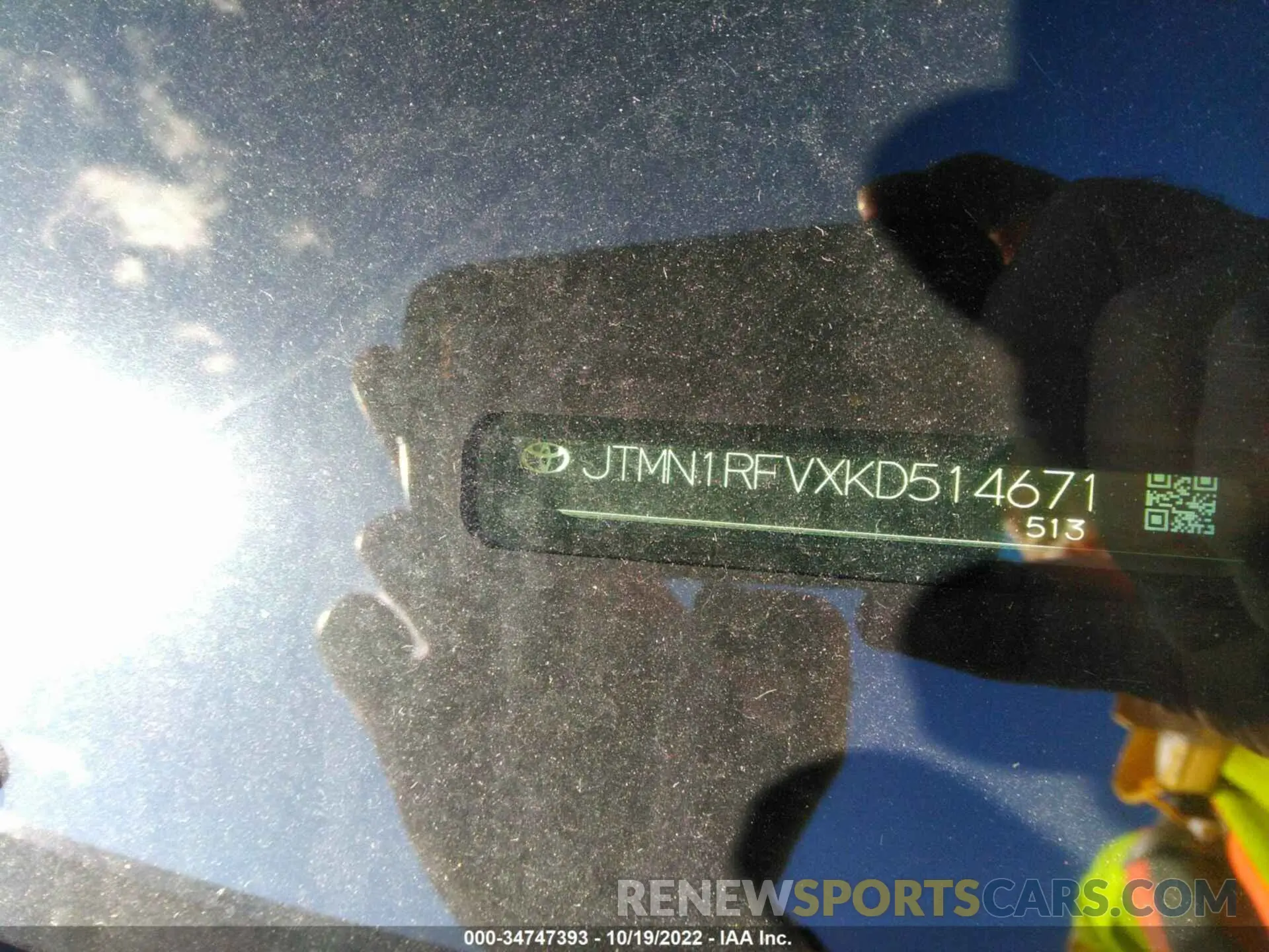 9 fotografías del automóvil dañado JTMN1RFVXKD514671 TOYOTA RAV4 2019