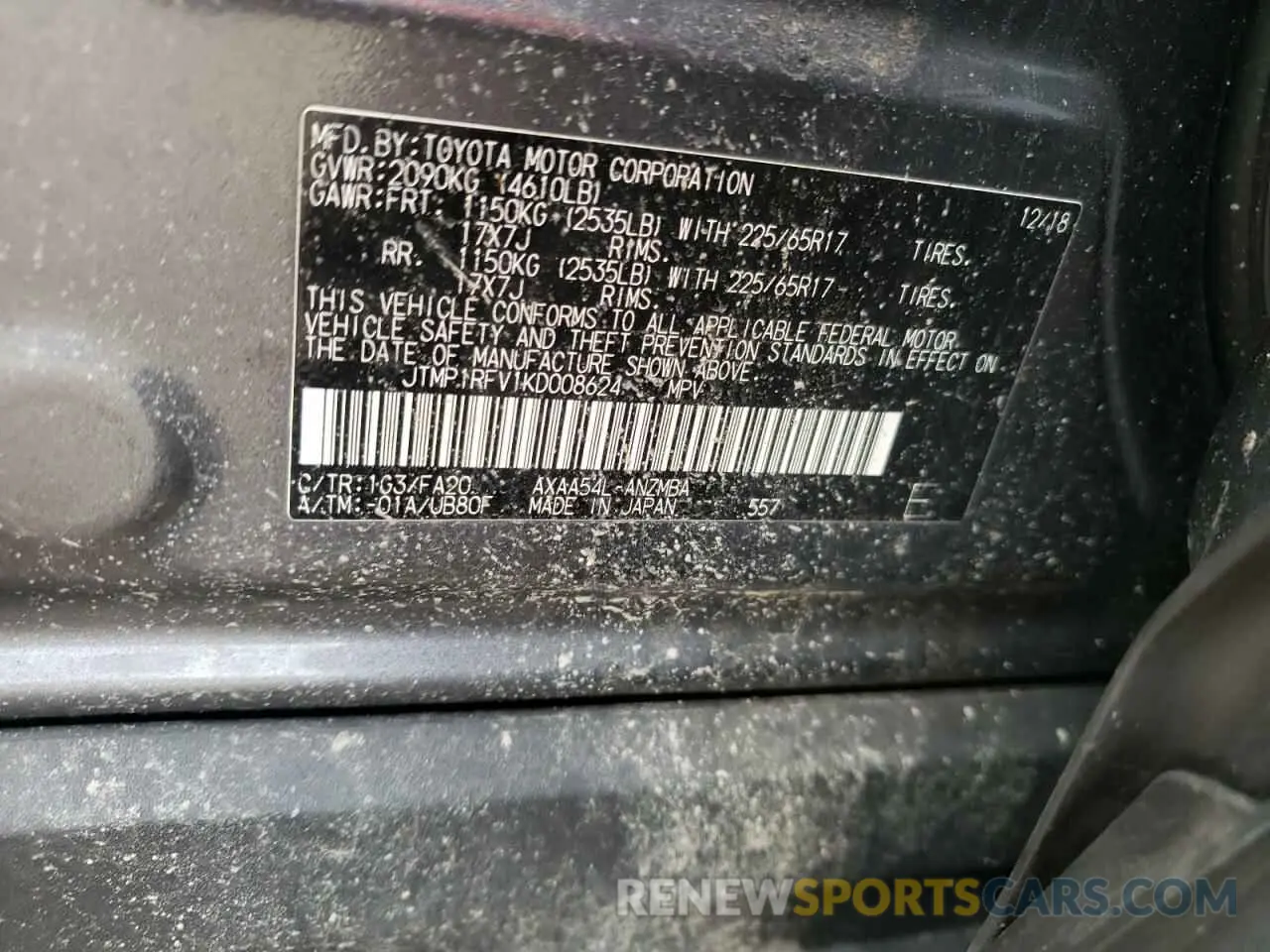 14 fotografías del automóvil dañado JTMP1RFV1KD008624 TOYOTA RAV4 2019