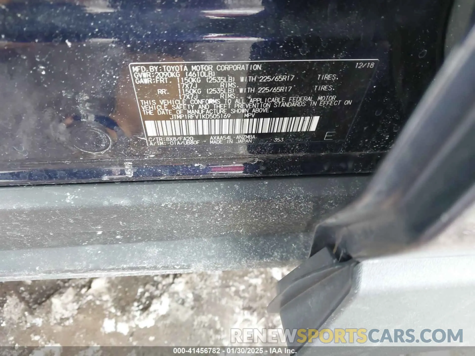 9 fotografías del automóvil dañado JTMP1RFV1KD505169 TOYOTA RAV4 2019