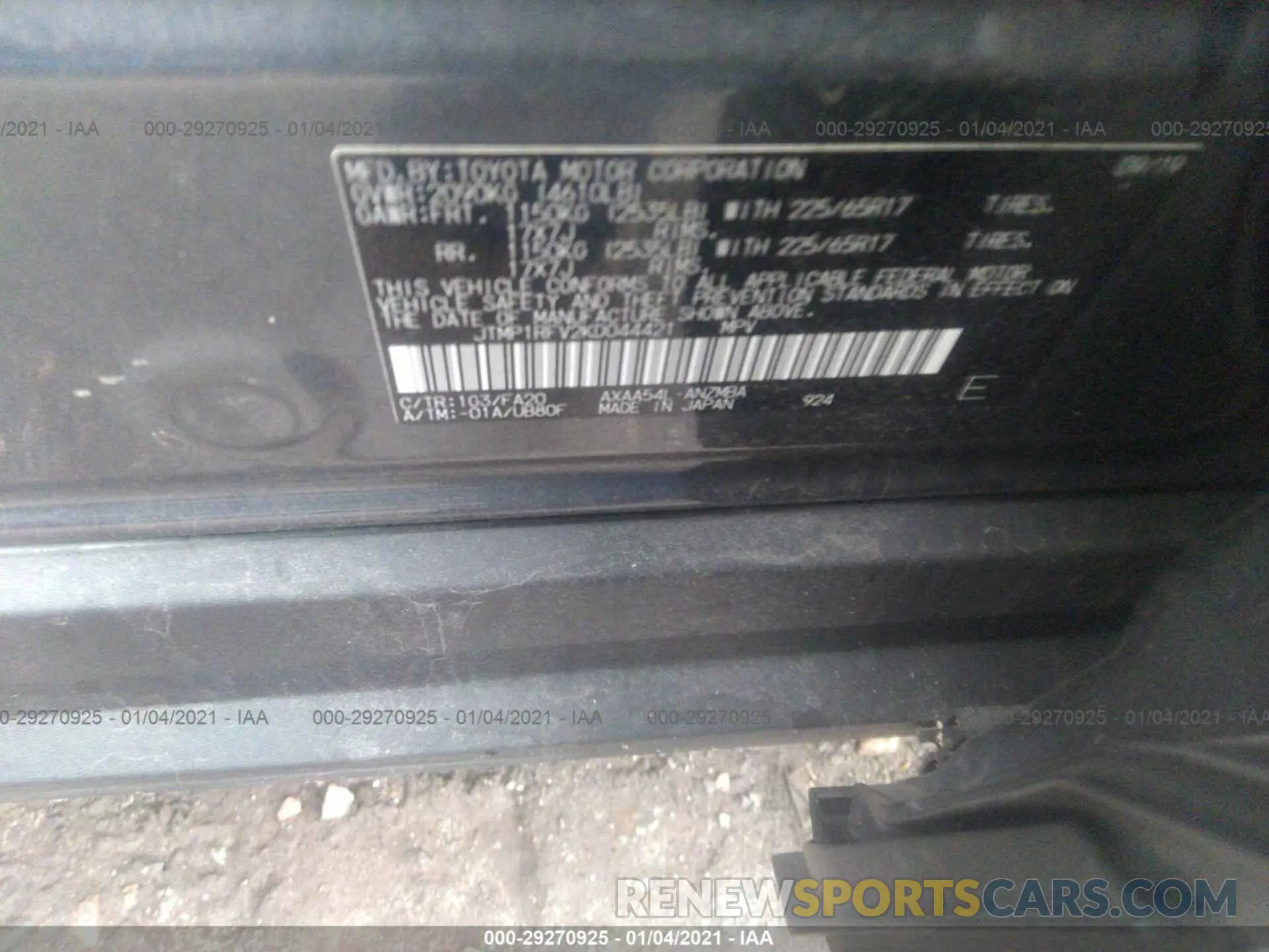 9 fotografías del automóvil dañado JTMP1RFV2KD044421 TOYOTA RAV4 2019