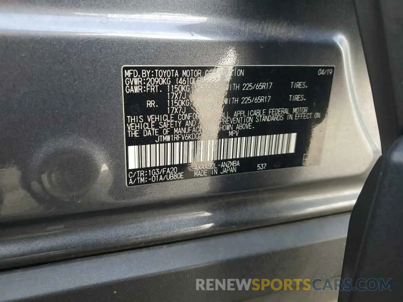 14 fotografías del automóvil dañado JTMW1RFV6KD025298 TOYOTA RAV4 2019