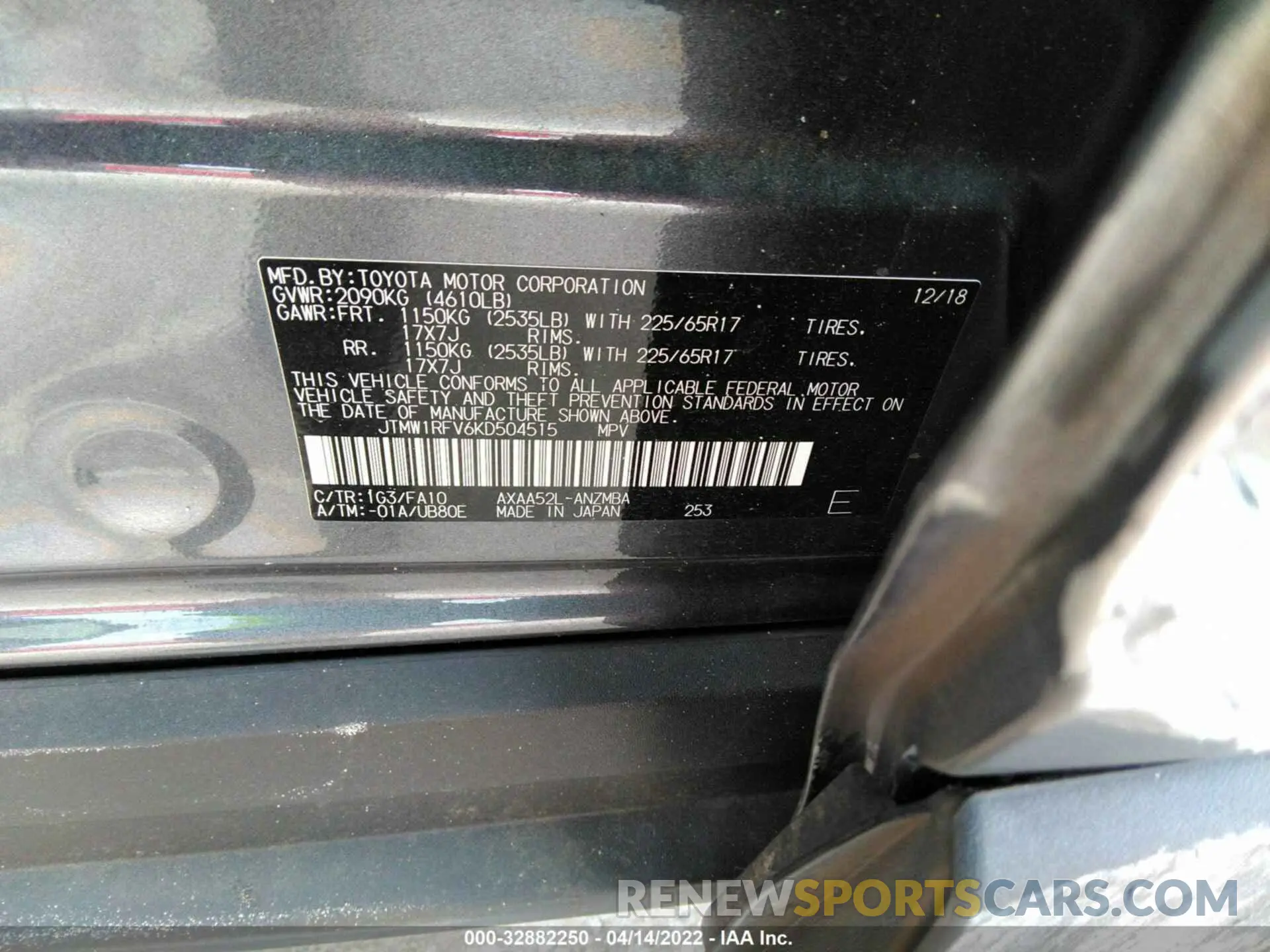 9 fotografías del automóvil dañado JTMW1RFV6KD504515 TOYOTA RAV4 2019