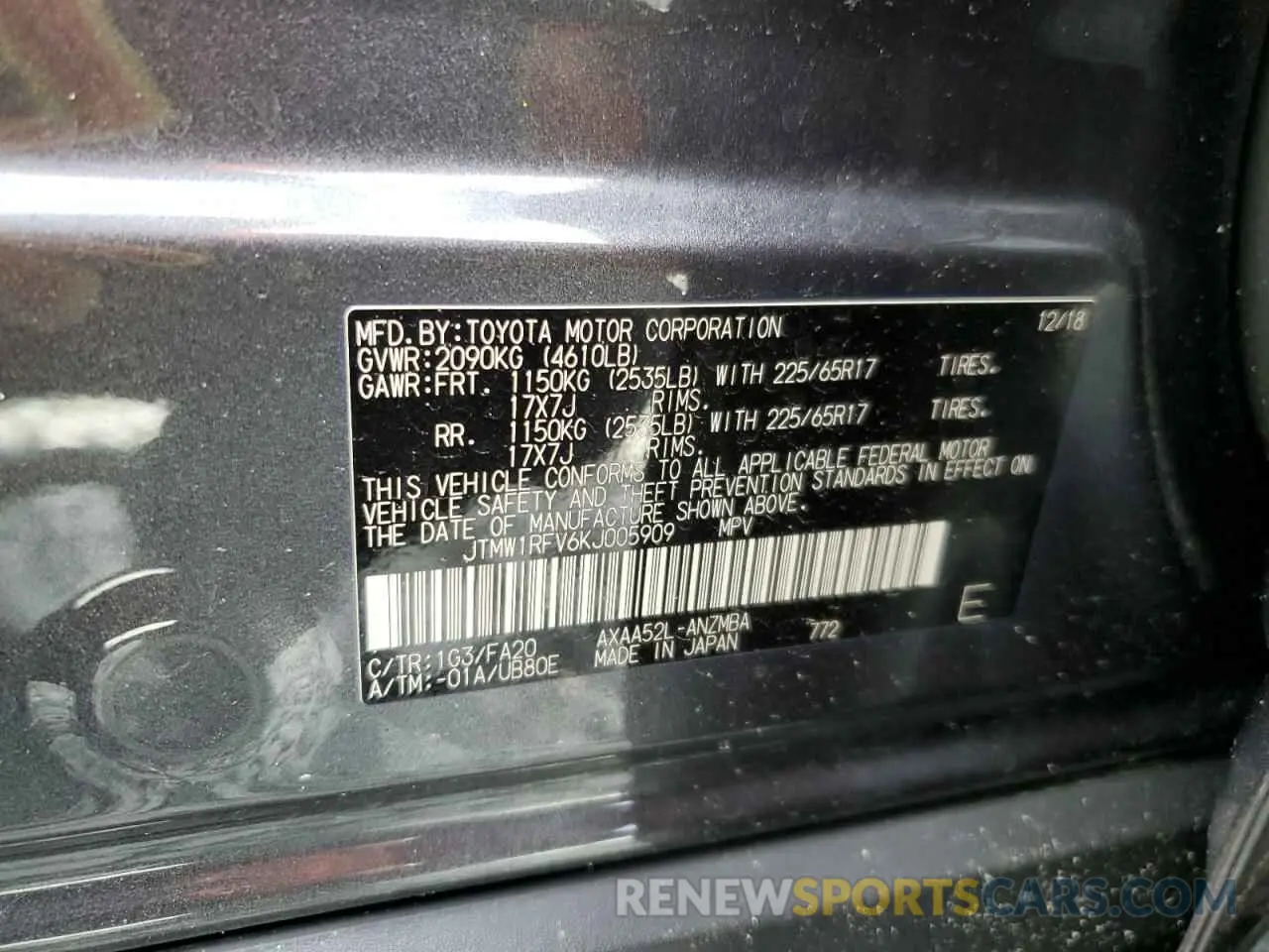 15 fotografías del automóvil dañado JTMW1RFV6KJ005909 TOYOTA RAV4 2019