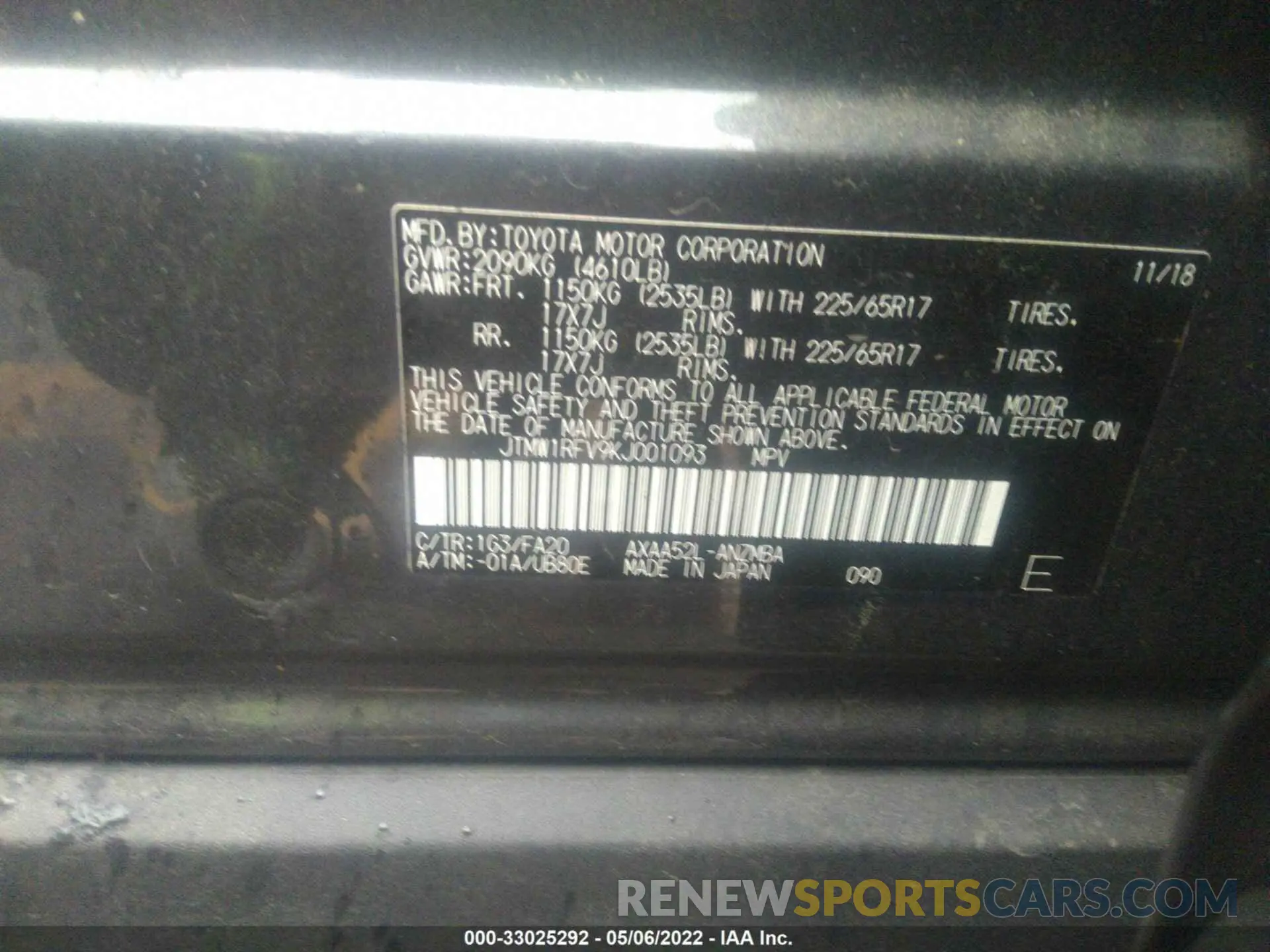 9 fotografías del automóvil dañado JTMW1RFV9KJ001093 TOYOTA RAV4 2019