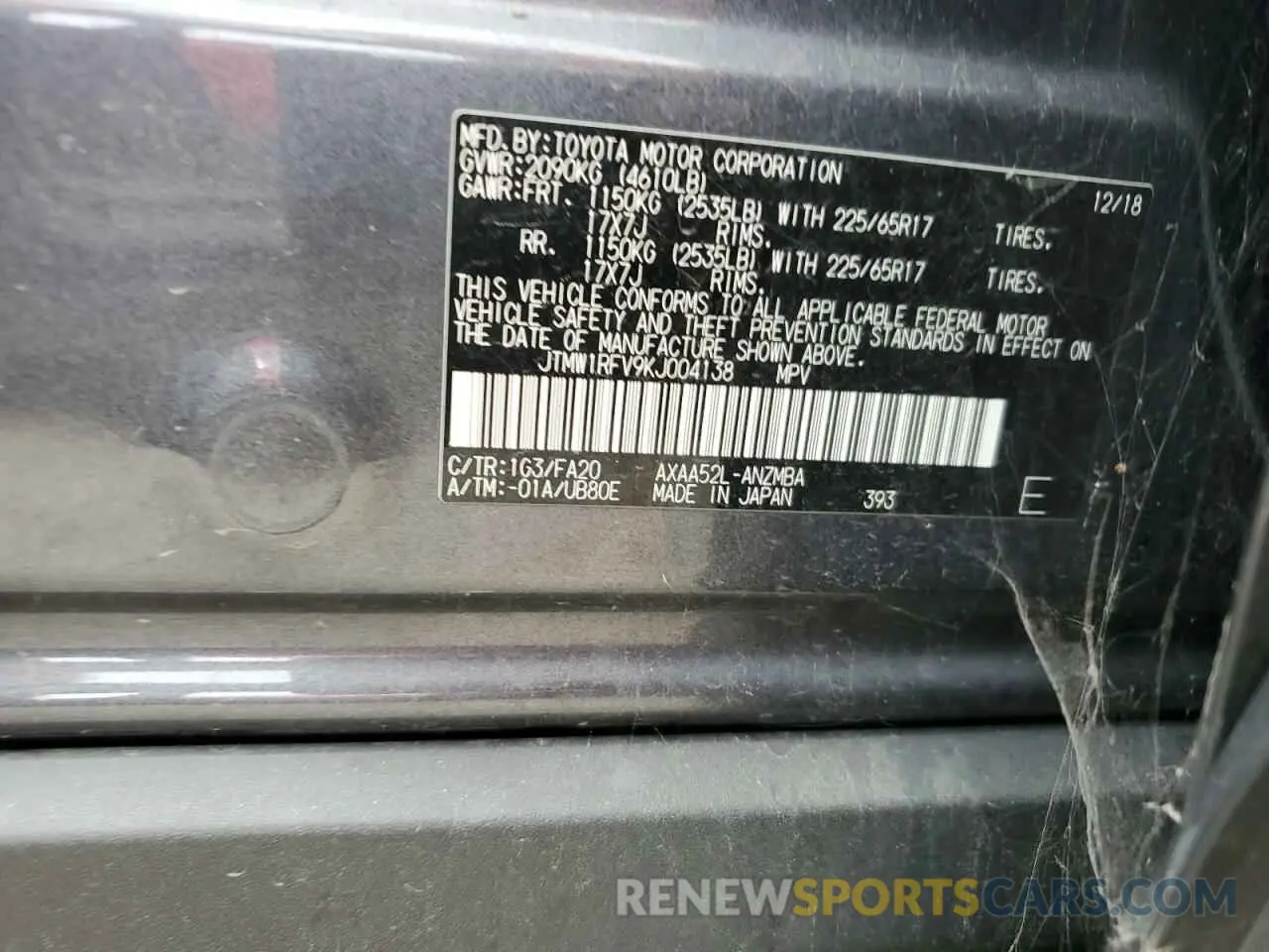13 fotografías del automóvil dañado JTMW1RFV9KJ004138 TOYOTA RAV4 2019