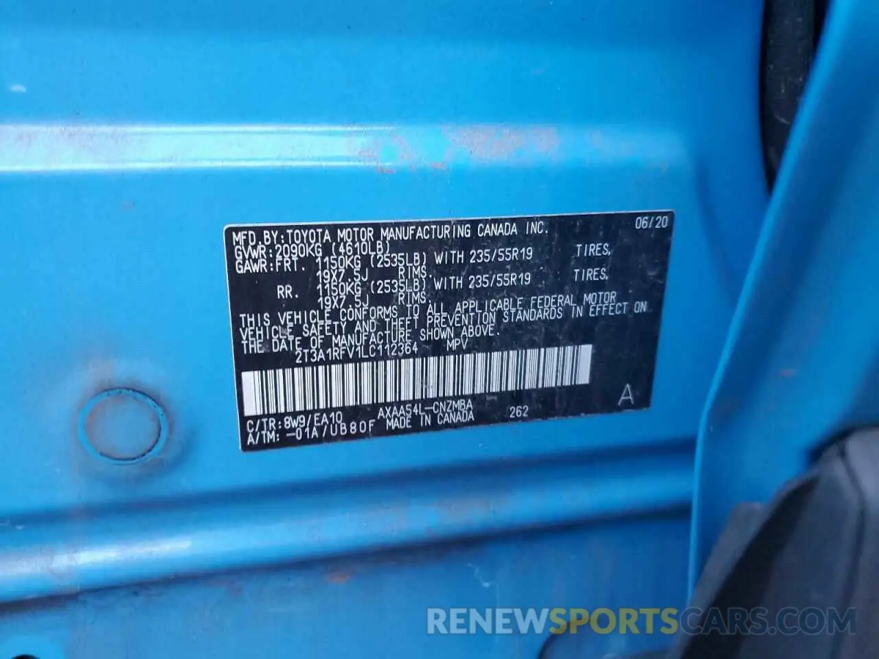 12 fotografías del automóvil dañado 2T3A1RFV1LC112364 TOYOTA RAV4 2020