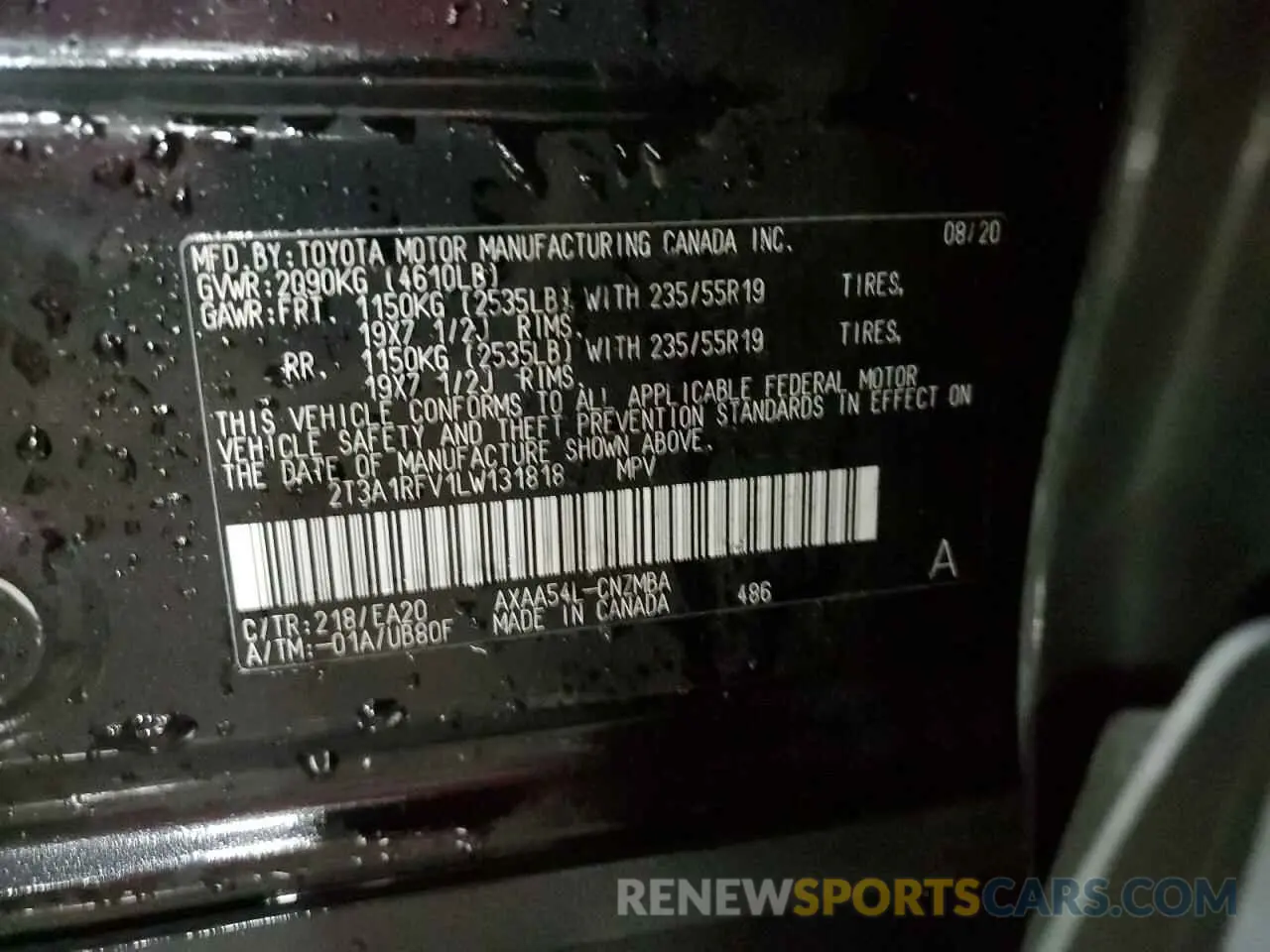 13 fotografías del automóvil dañado 2T3A1RFV1LW131818 TOYOTA RAV4 2020