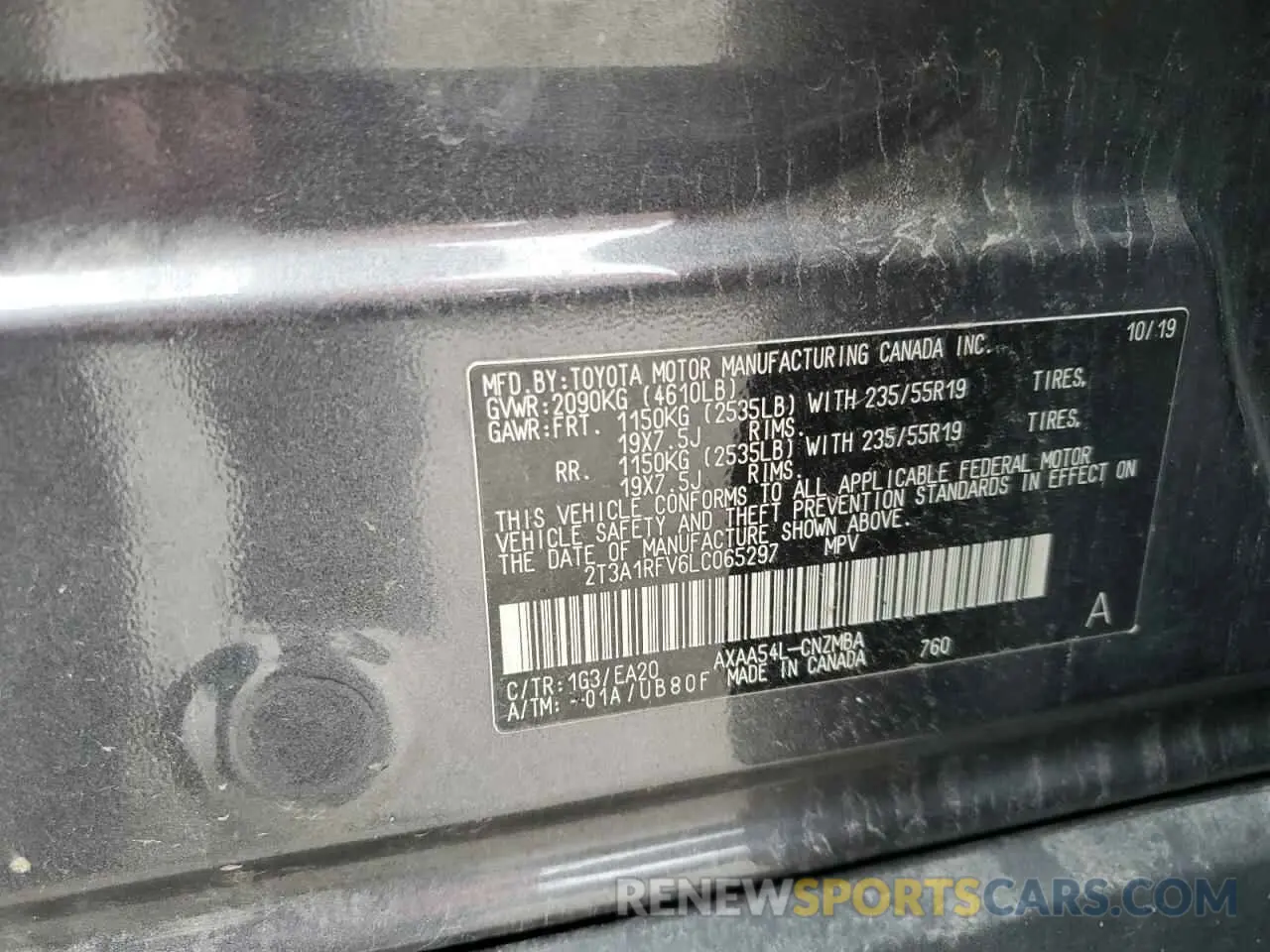 13 fotografías del automóvil dañado 2T3A1RFV6LC065297 TOYOTA RAV4 2020