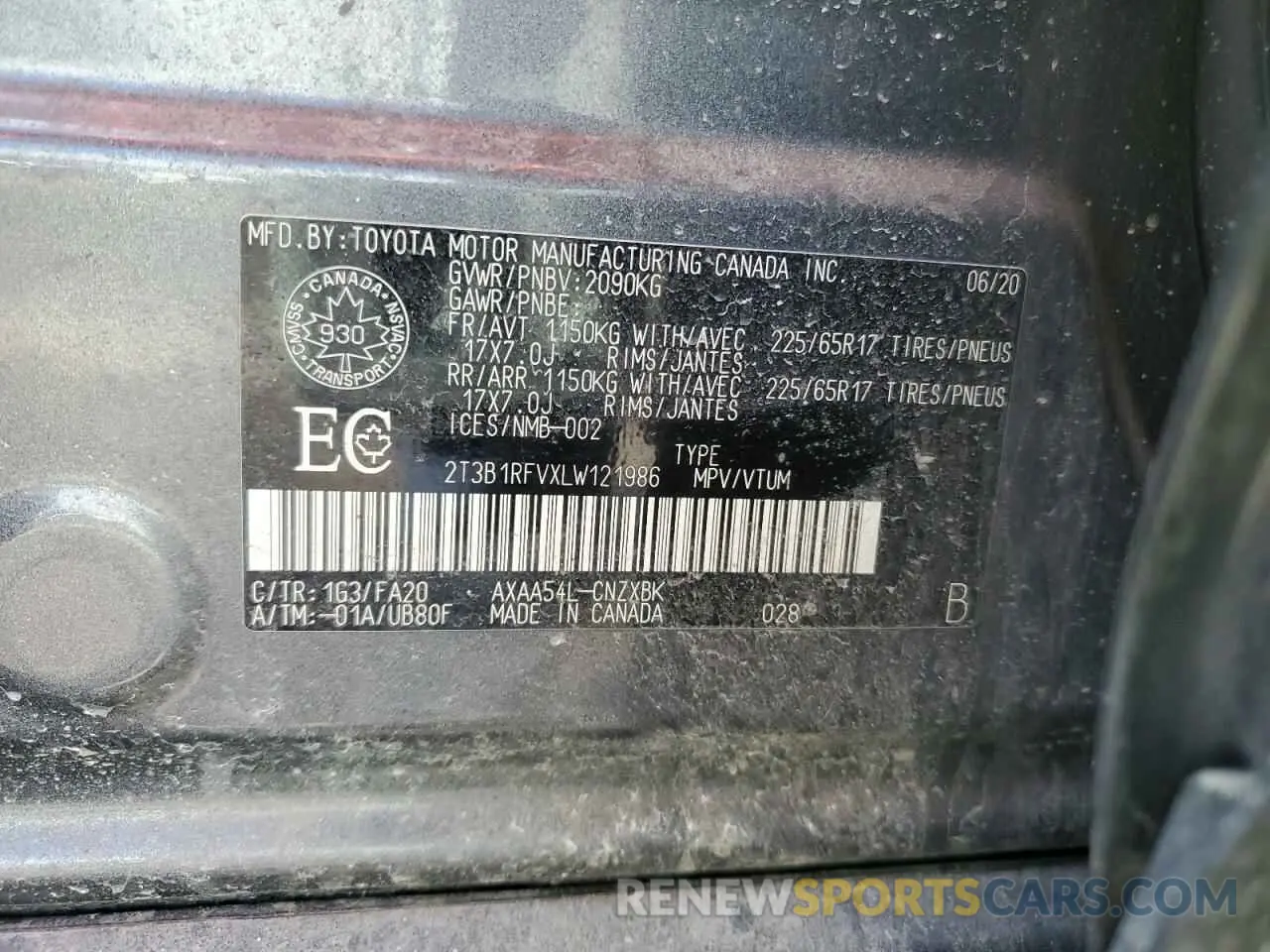 12 fotografías del automóvil dañado 2T3B1RFVXLW121986 TOYOTA RAV4 2020
