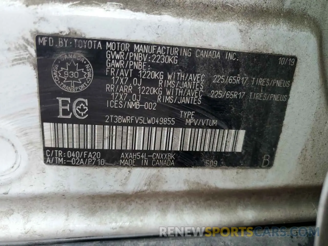 13 fotografías del automóvil dañado 2T3BWRFV5LW049855 TOYOTA RAV4 2020