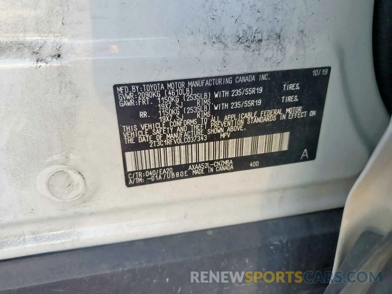 12 fotografías del automóvil dañado 2T3C1RFV0LC037343 TOYOTA RAV4 2020